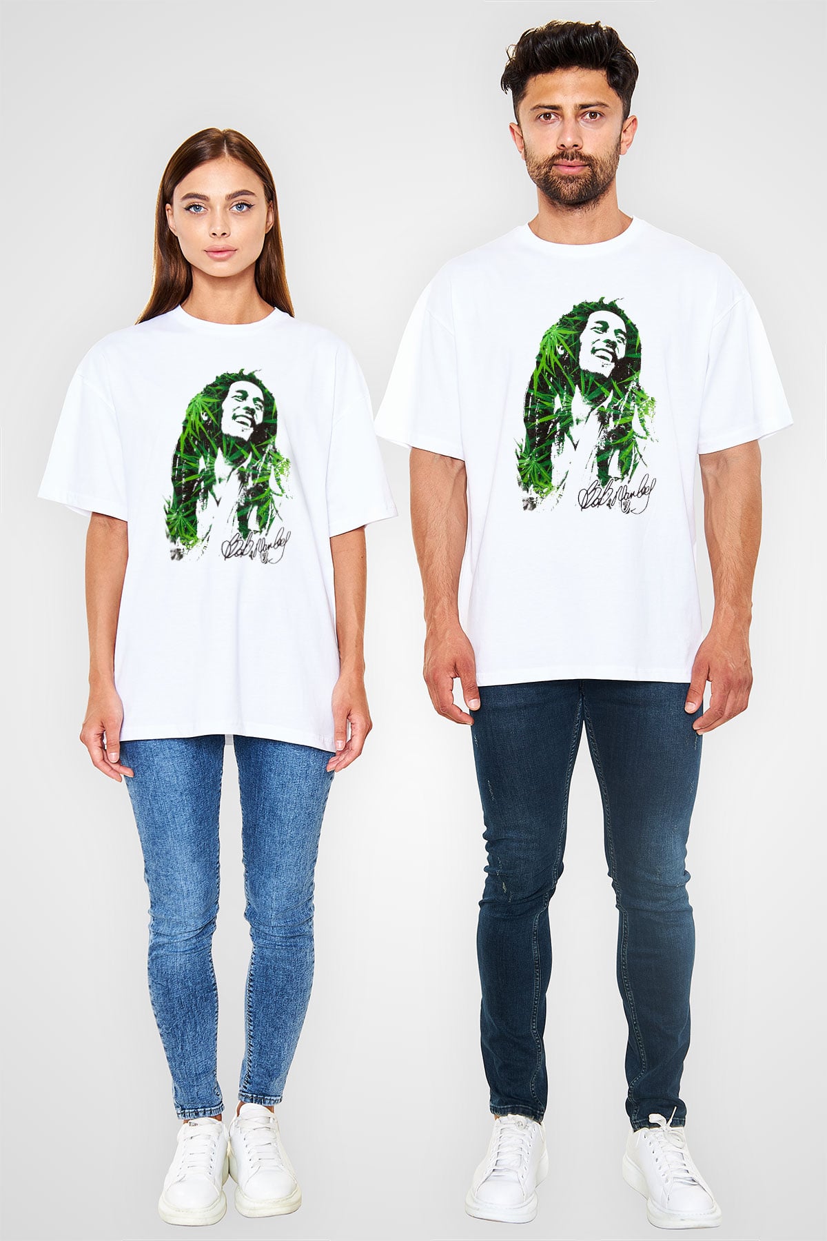 Bob Marley Beyaz Unisex Oversize Tişört T-Shirt