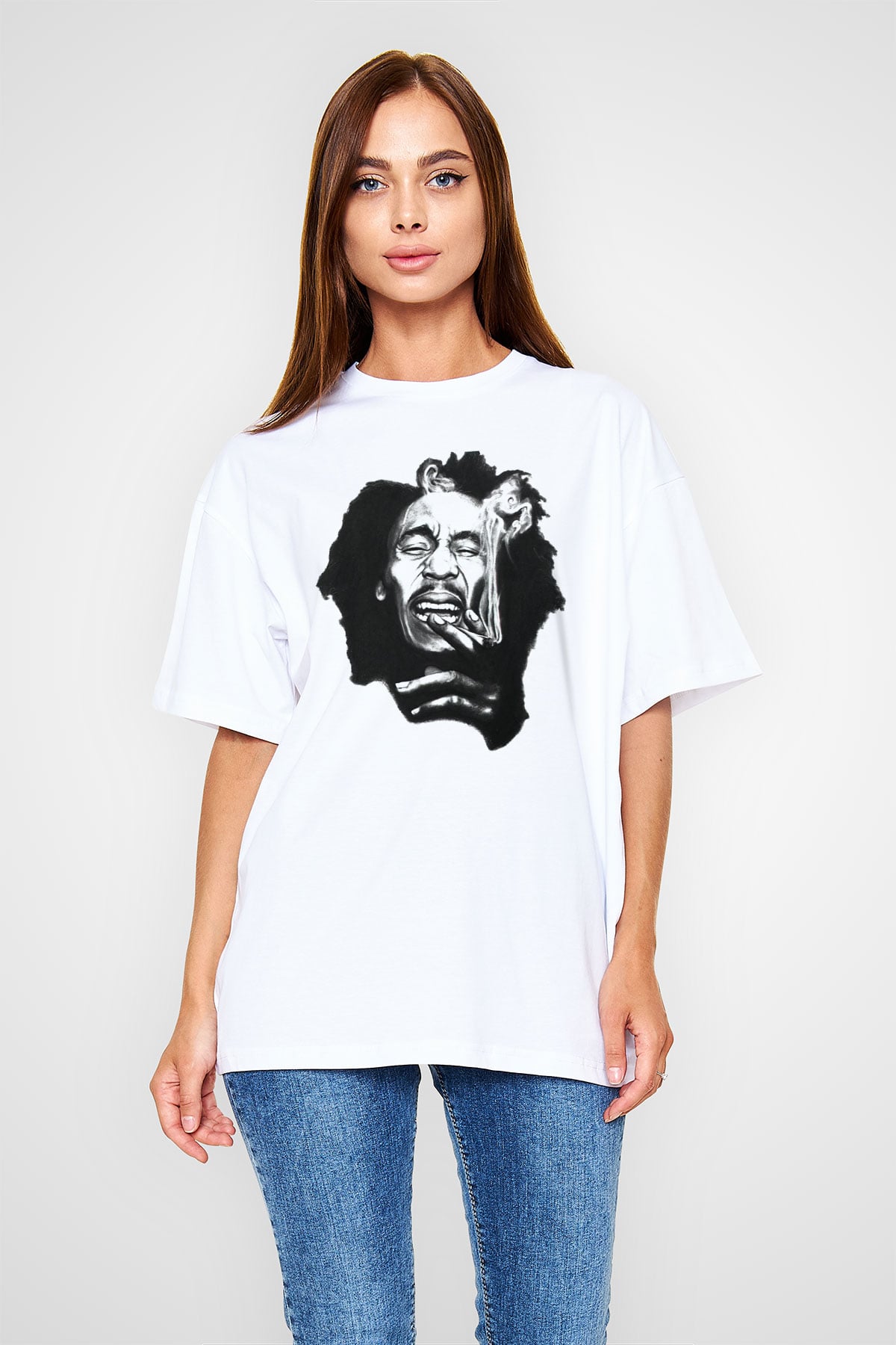 Bob Marley Beyaz Unisex Oversize Tişört T-Shirt