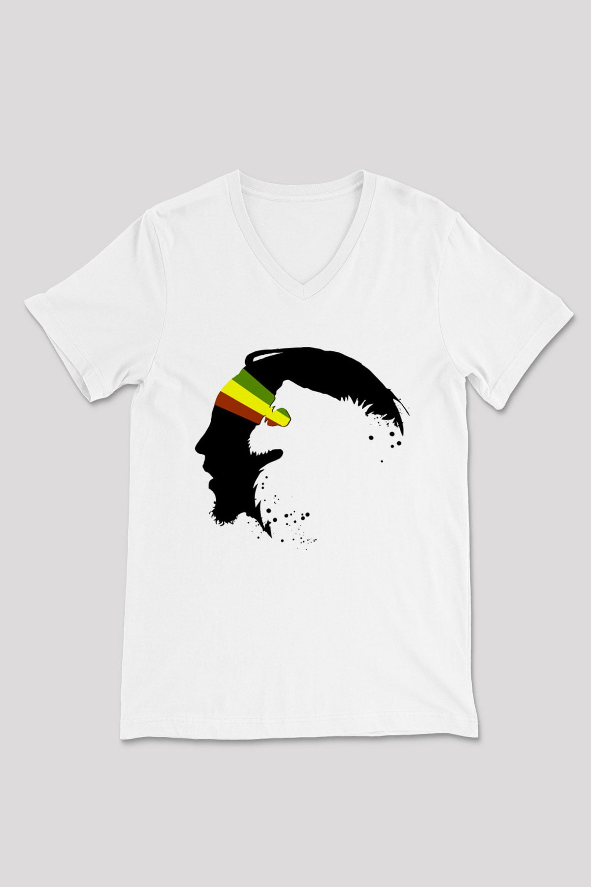 Bob Marley Beyaz Unisex V Yaka Tişört T-Shirt