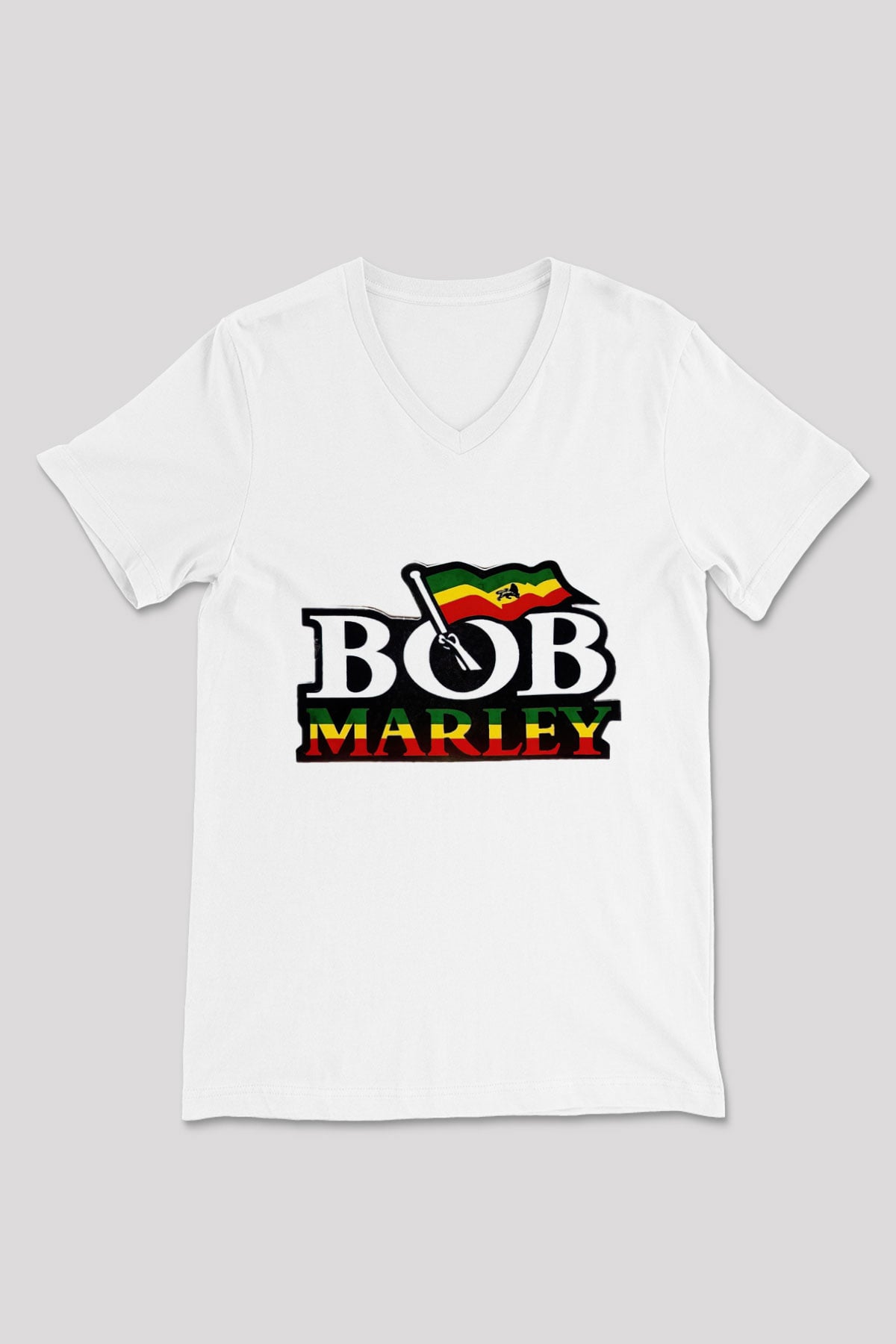 Bob Marley Beyaz Unisex V Yaka Tişört T-Shirt