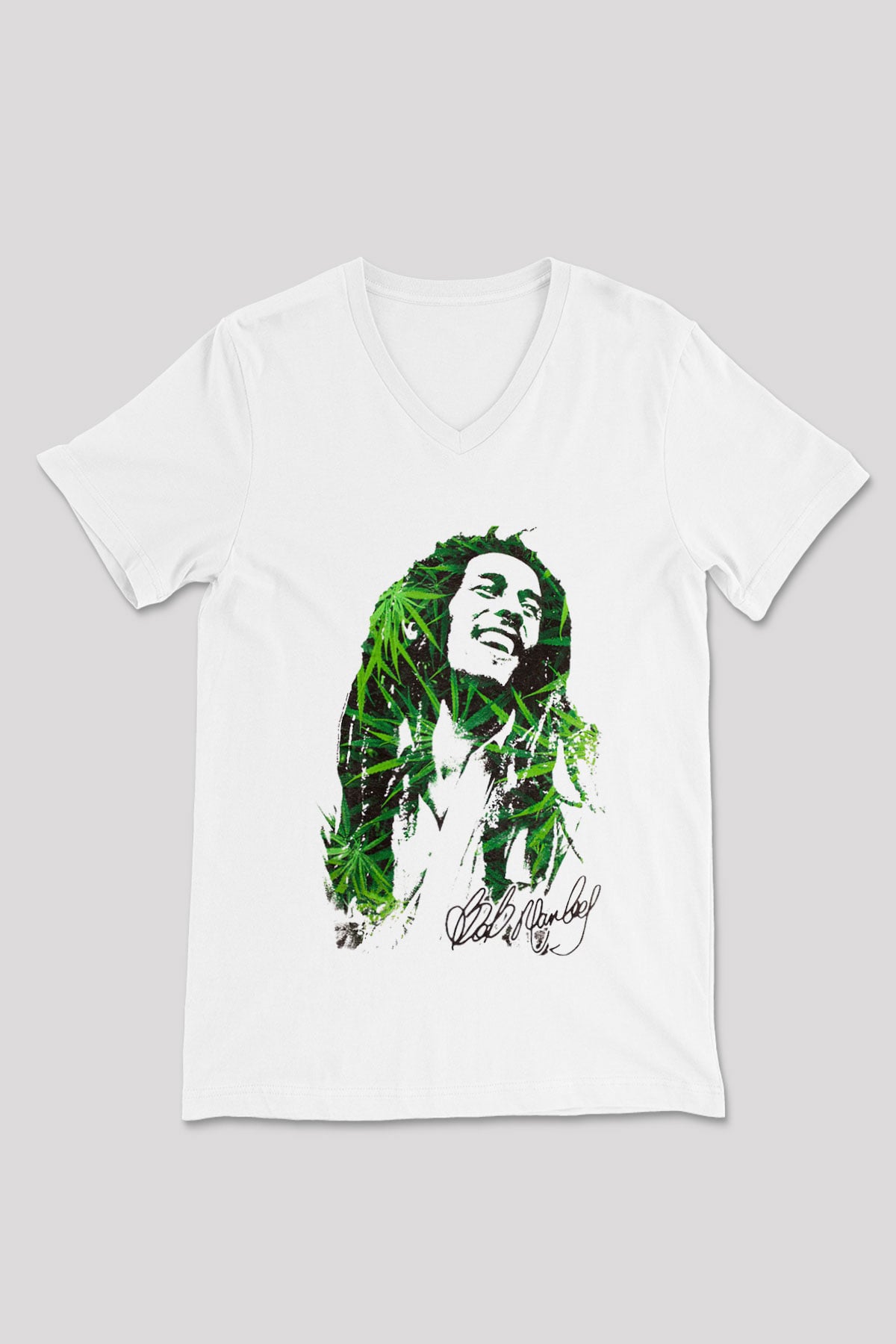 Bob Marley Beyaz Unisex V Yaka Tişört T-Shirt
