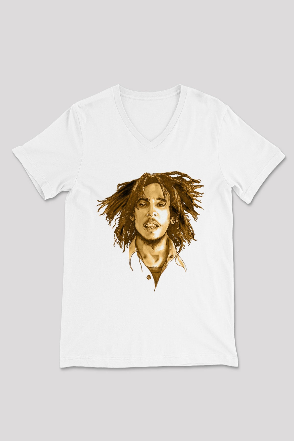 Bob Marley Beyaz Unisex V Yaka Tişört