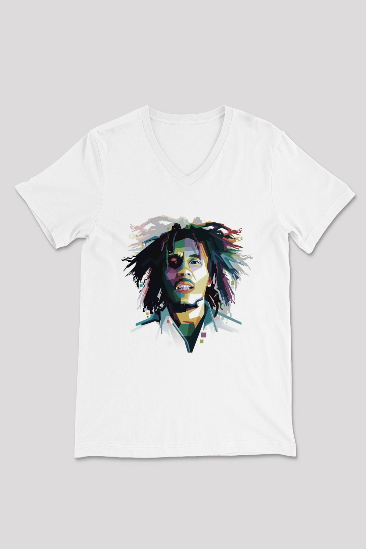 Bob Marley Beyaz Unisex V Yaka Tişört
