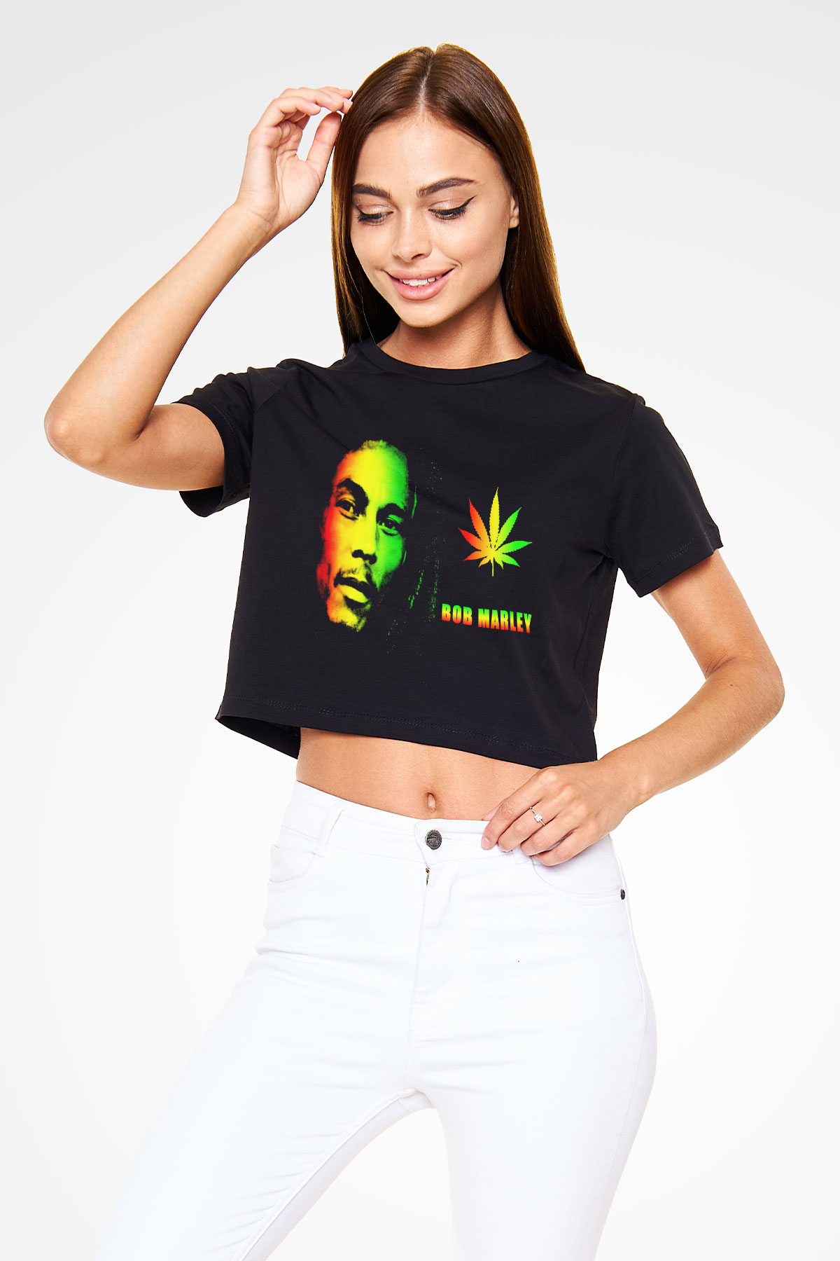 Bob Marley Siyah Crop Top Tişört
