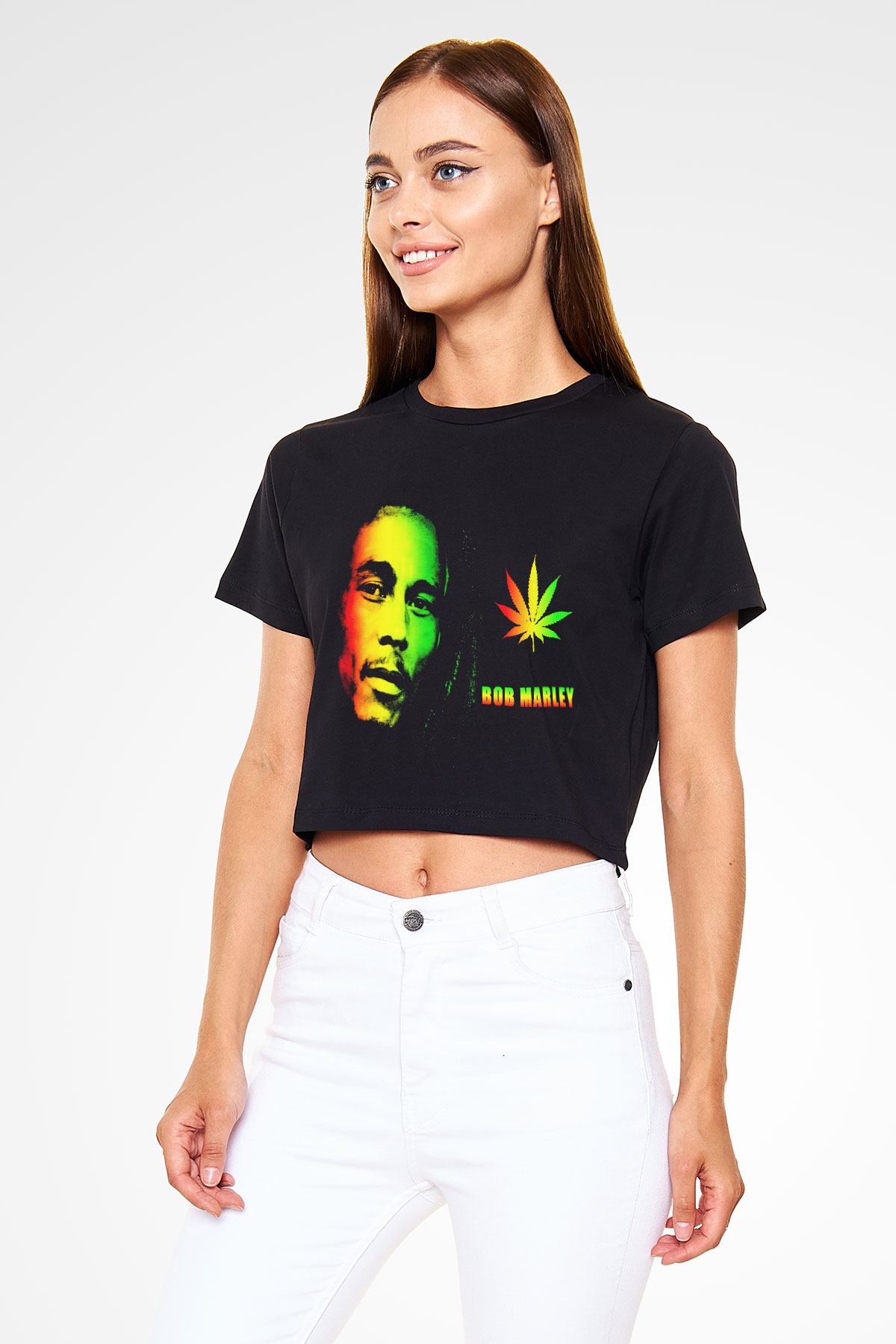 Bob Marley Siyah Crop Top Tişört