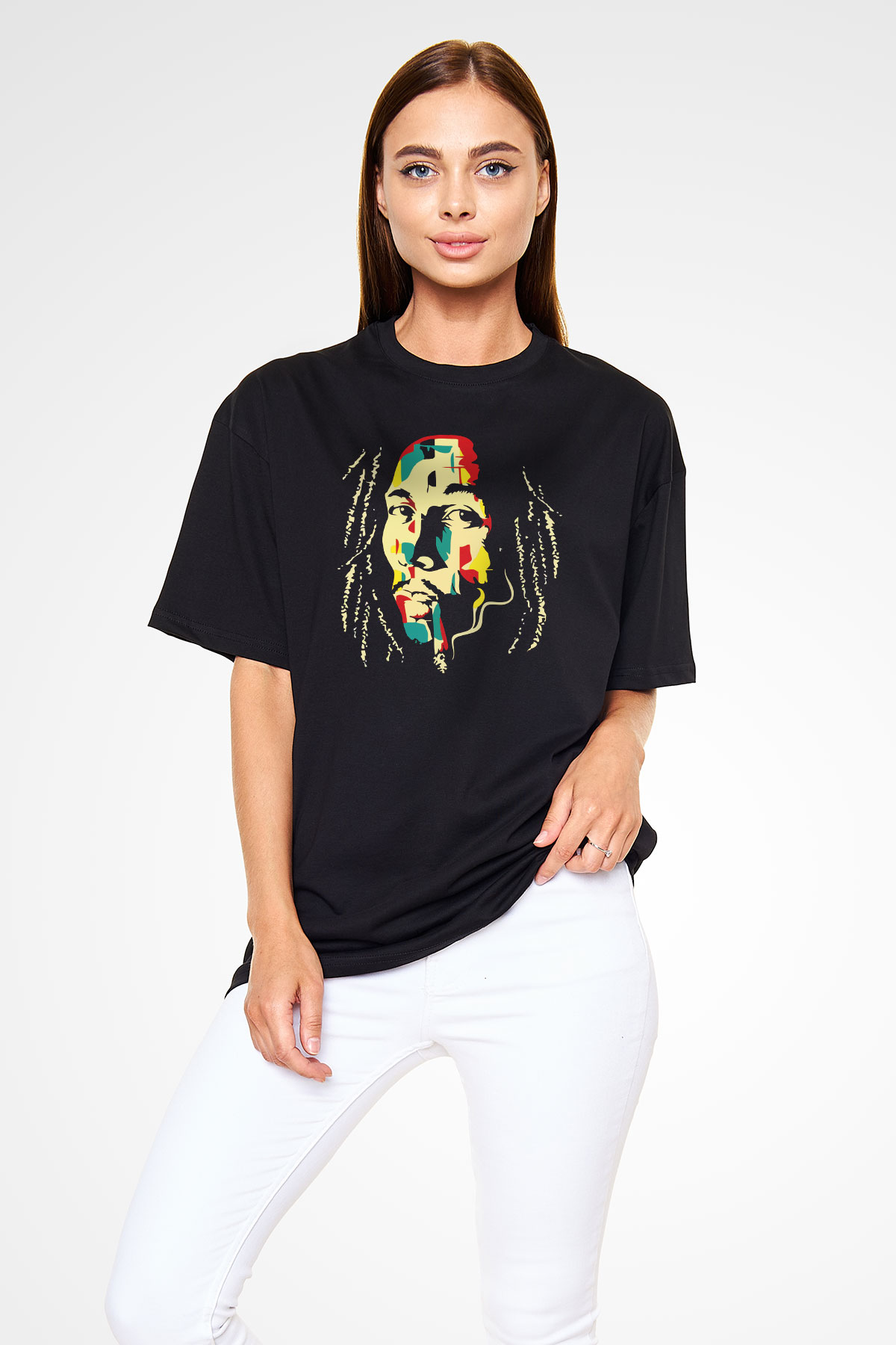 Bob Marley Siyah Unisex Oversize Tişört T-Shirt