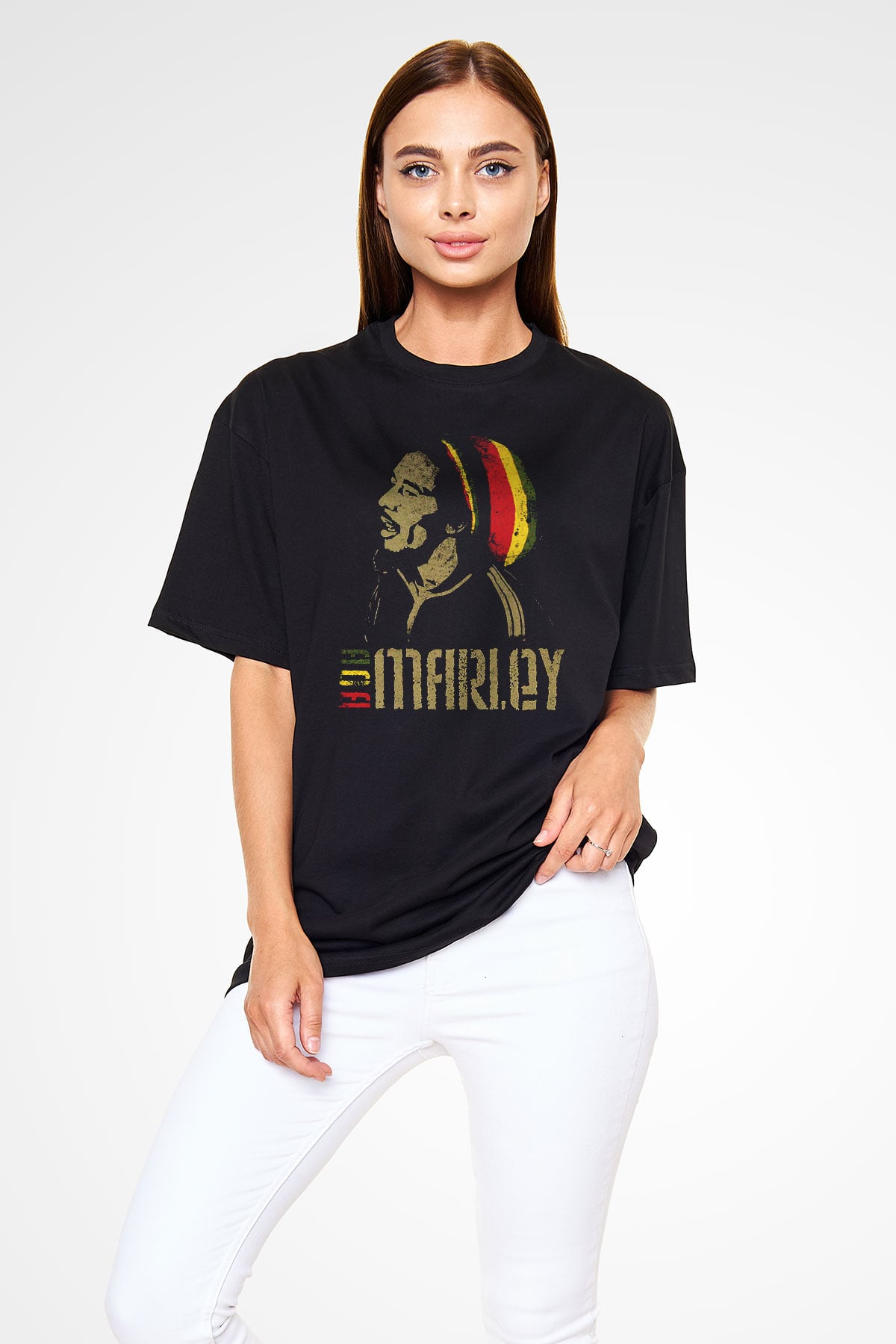 Bob Marley Siyah Unisex Oversize Tişört T-Shirt