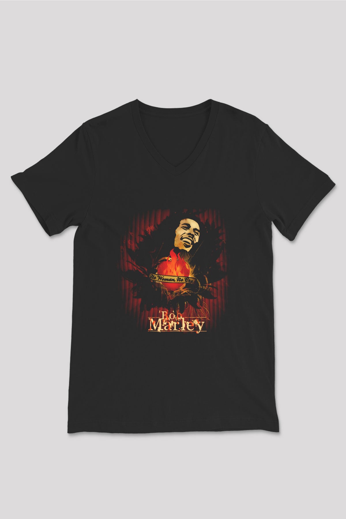 Bob Marley Siyah Unisex V Yaka Tişört T-Shirt