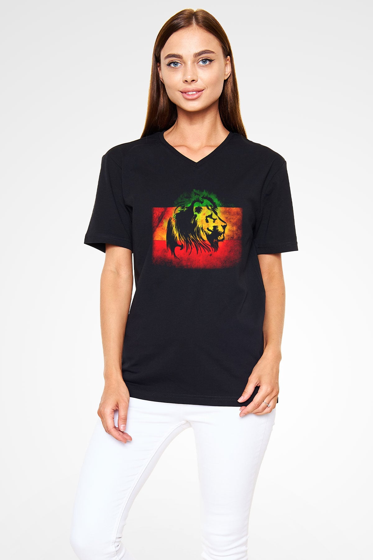 Bob Marley Siyah Unisex V Yaka Tişört T-Shirt