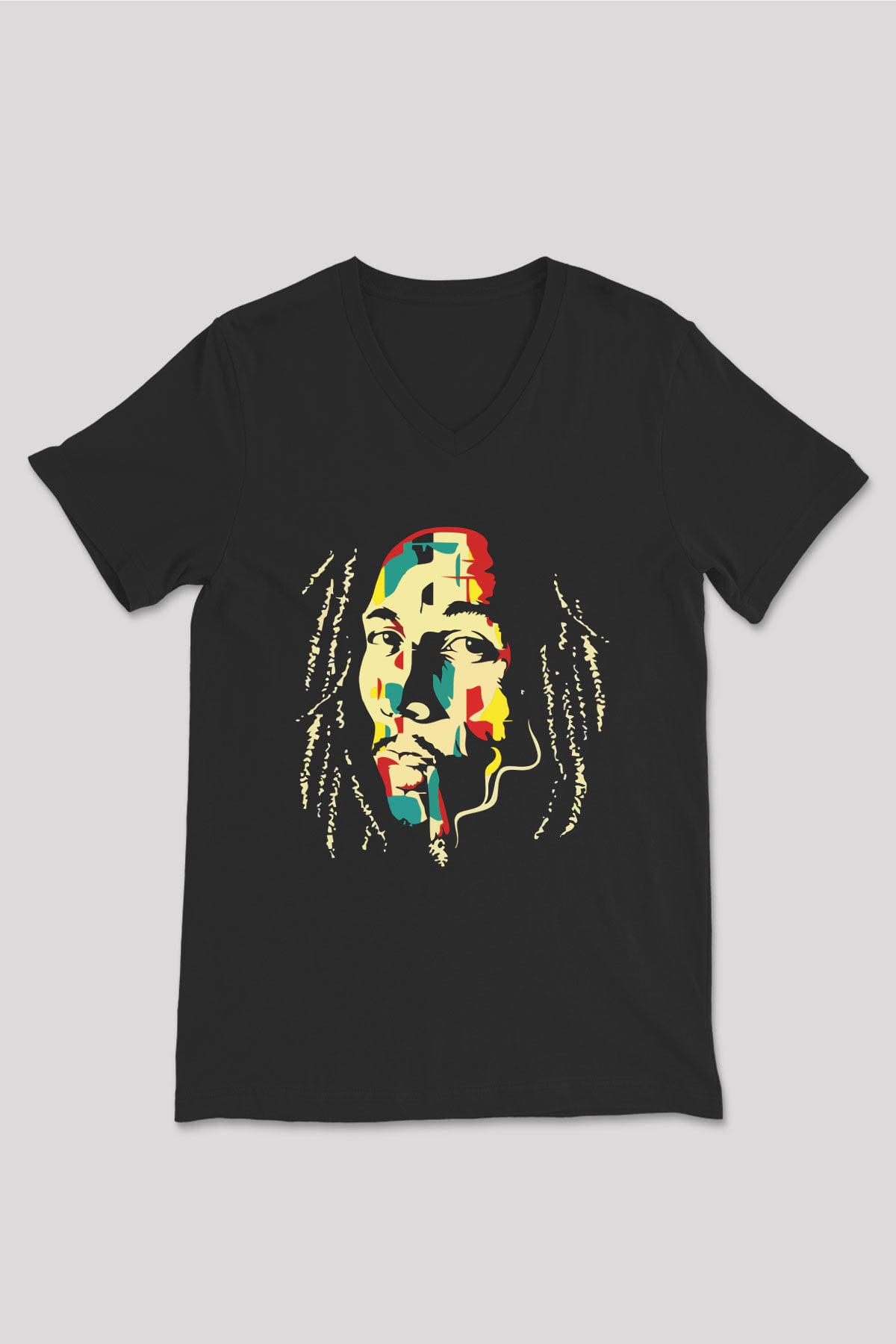Bob Marley Siyah Unisex V Yaka Tişört T-Shirt