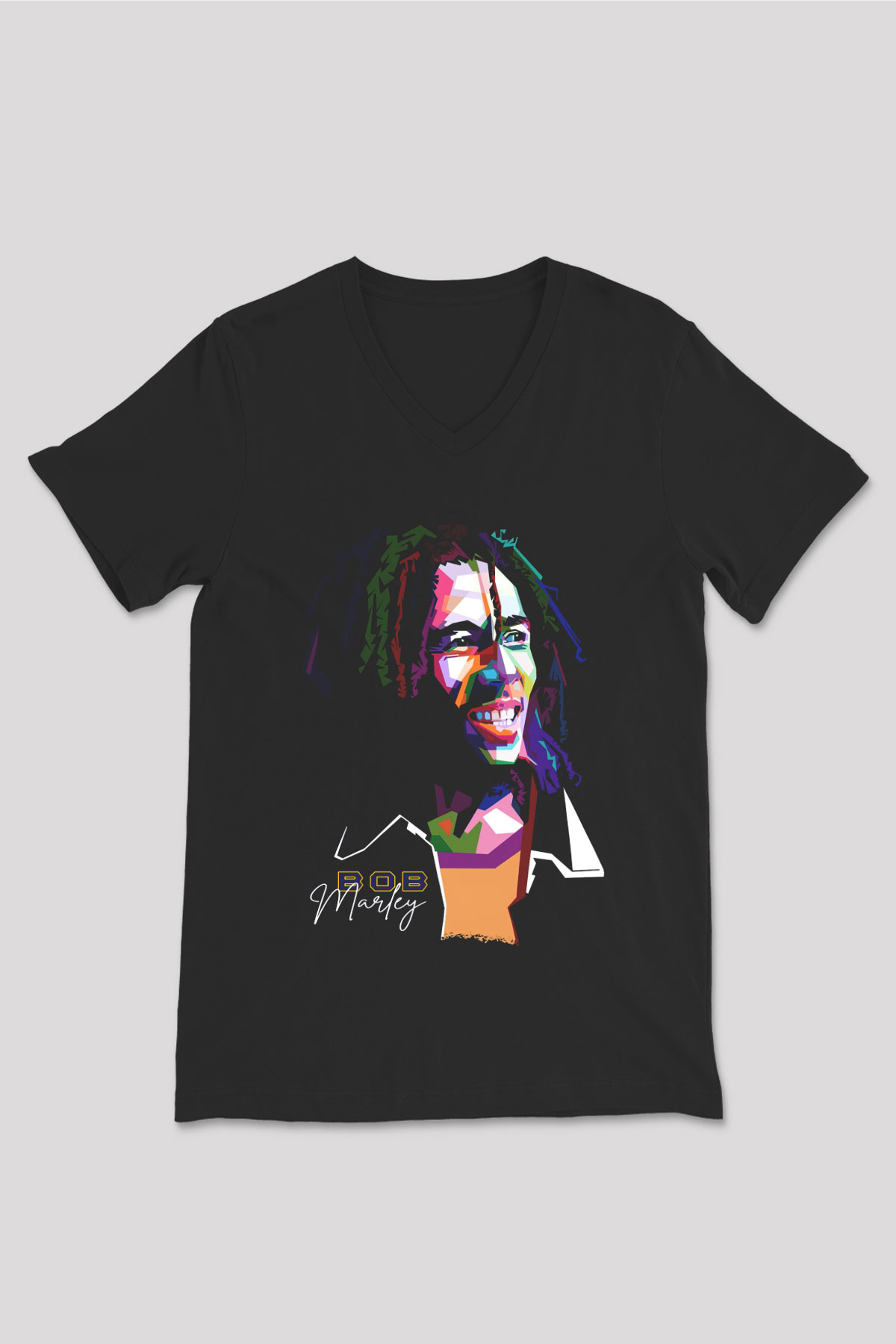 Bob Marley Siyah Unisex V Yaka Tişört