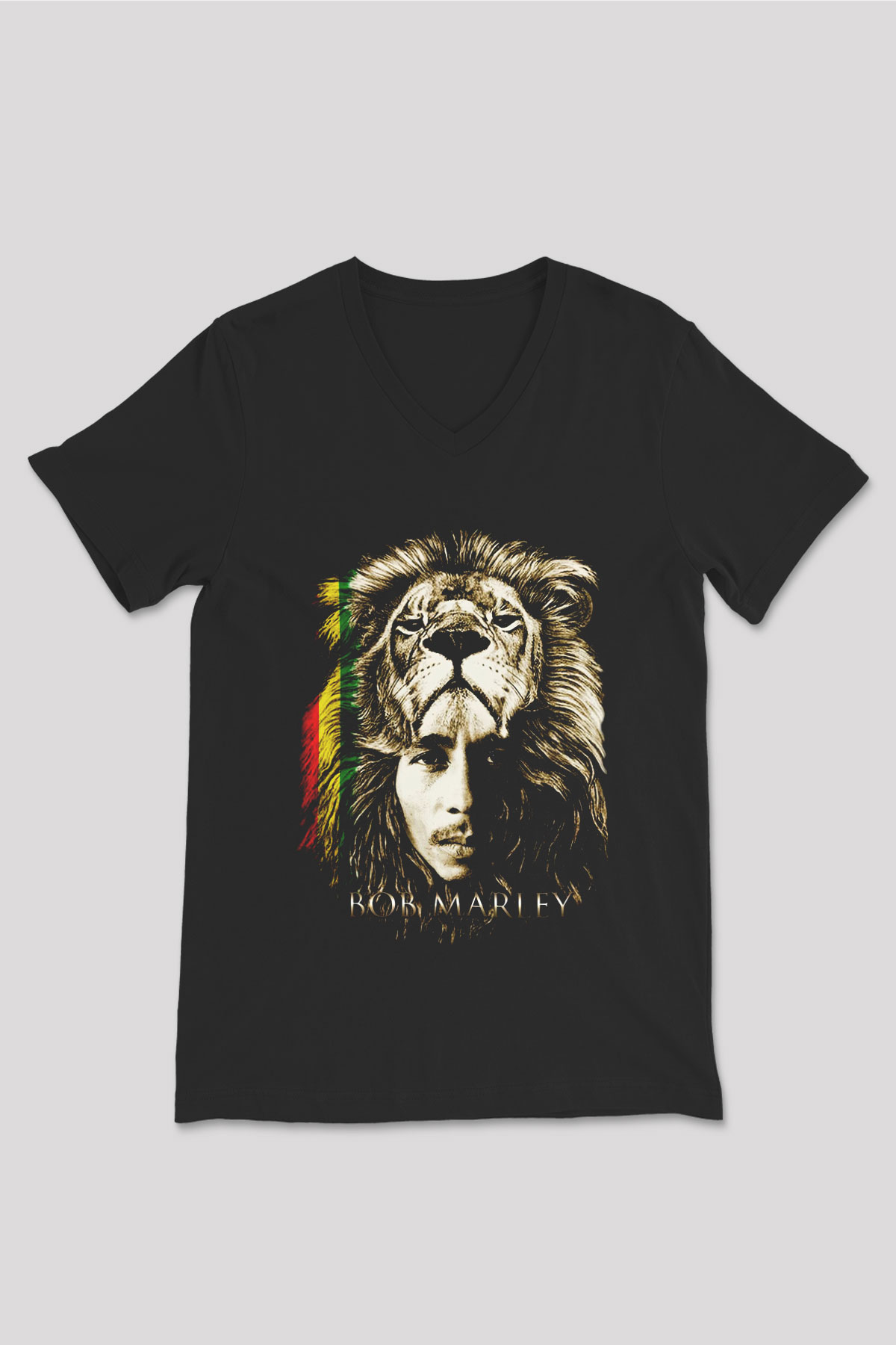 Bob Marley Siyah Unisex V Yaka Tişört T-Shirt