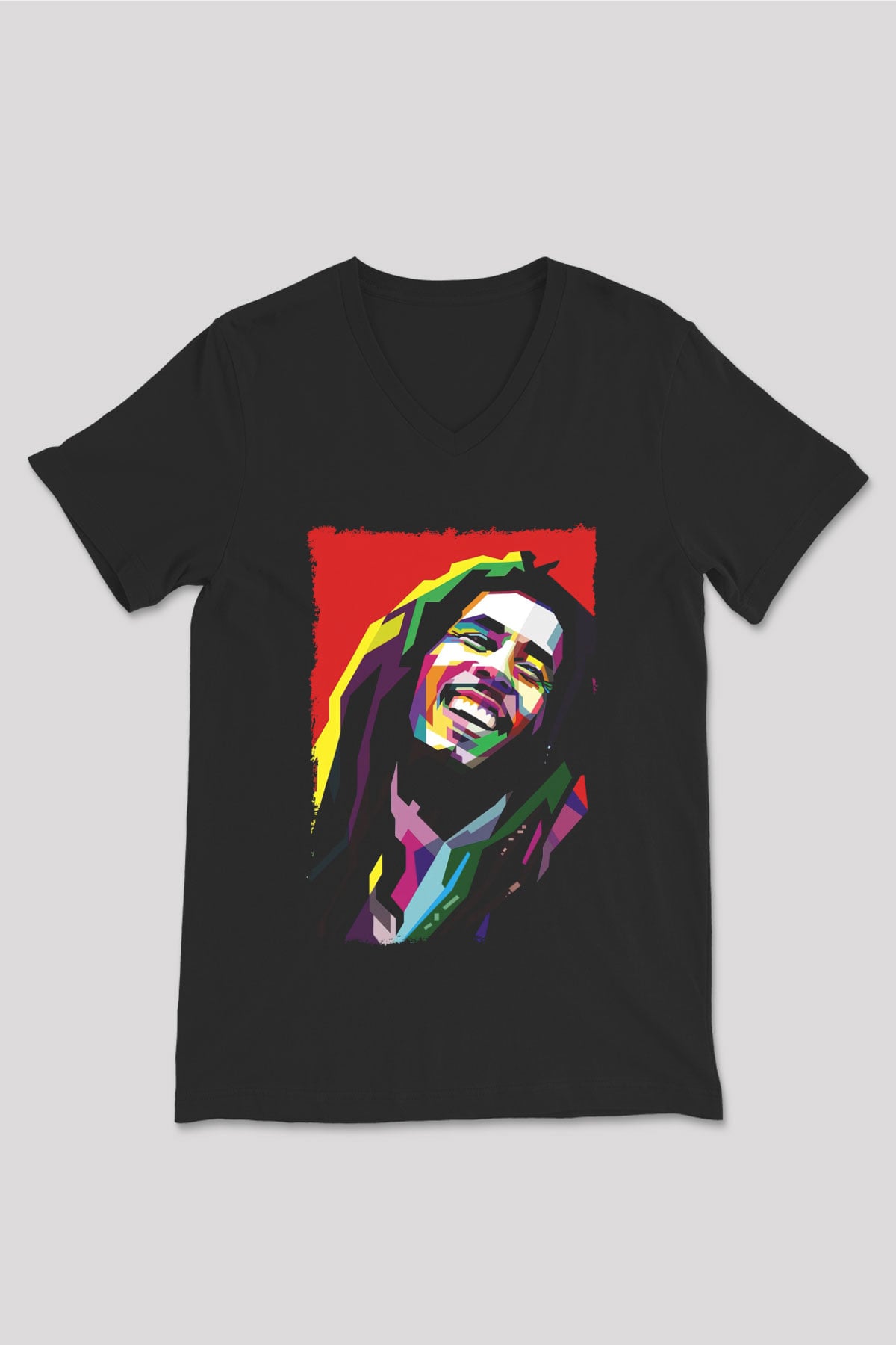 Bob Marley Siyah Unisex V Yaka Tişört