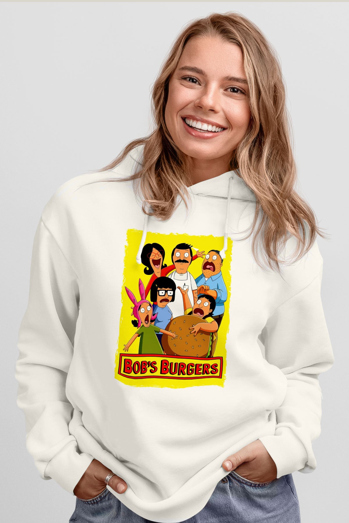 Bobs Burgers Beyaz Unisex Hoodie
