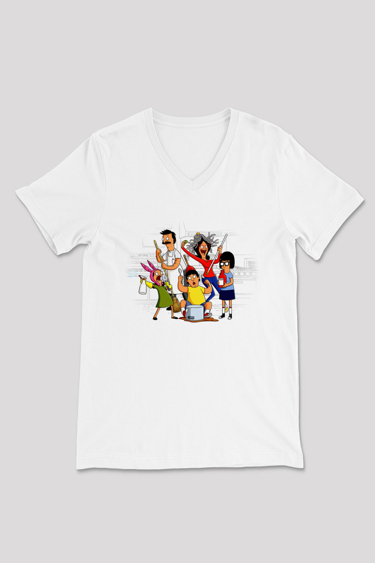 Bobs Burgers Beyaz Unisex V Yaka Tişört