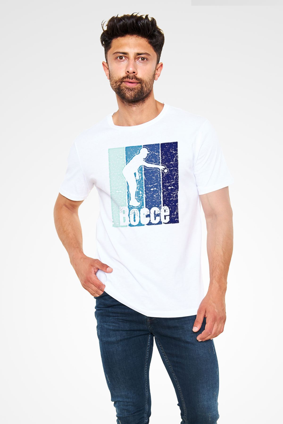 Bocce Baskılı Unisex Beyaz Tişört - Tshirt