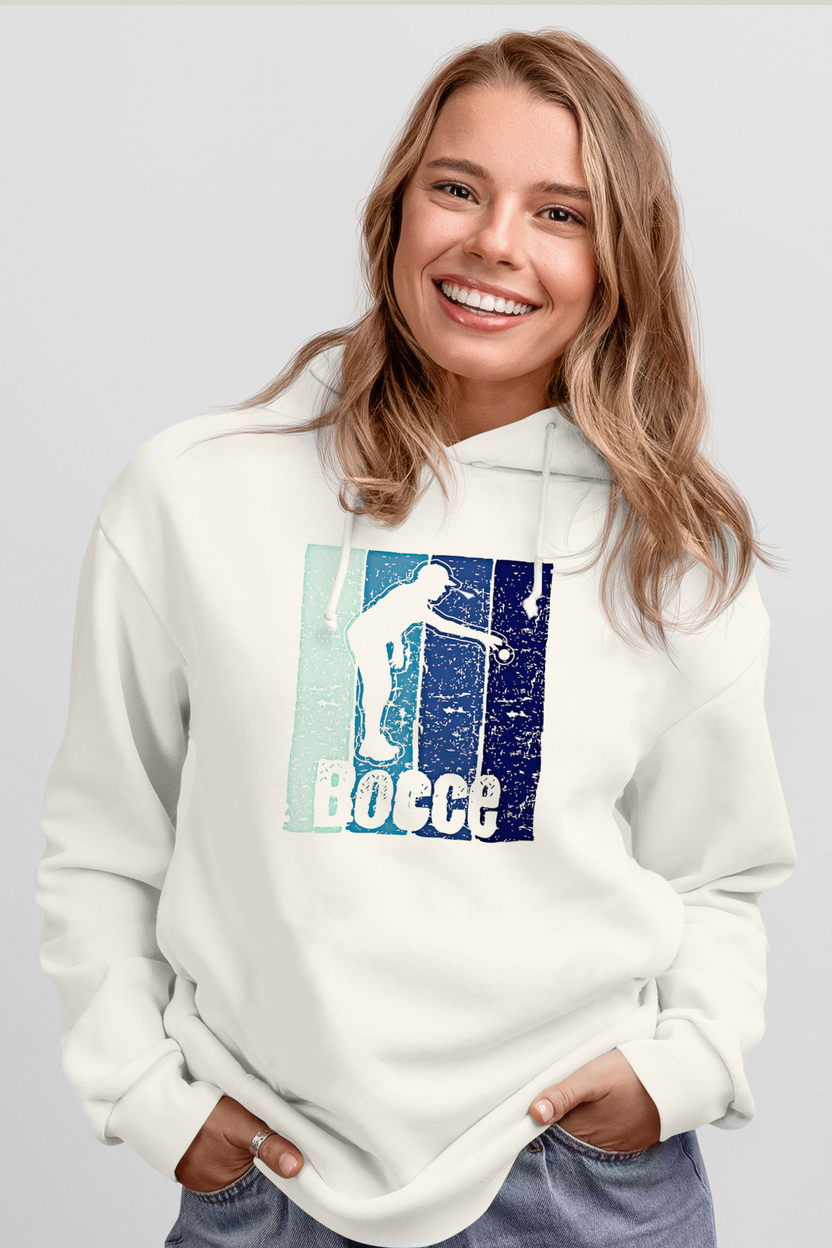 Bocce Baskılı Unisex Ekru Hoodie