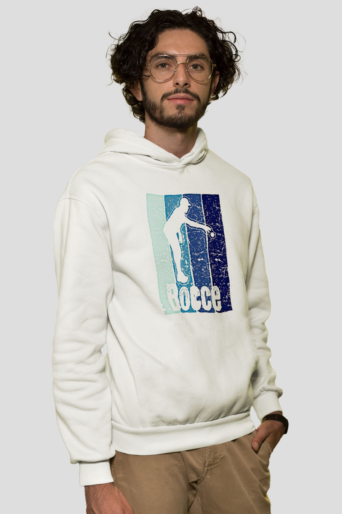 Bocce Baskılı Unisex Ekru Hoodie