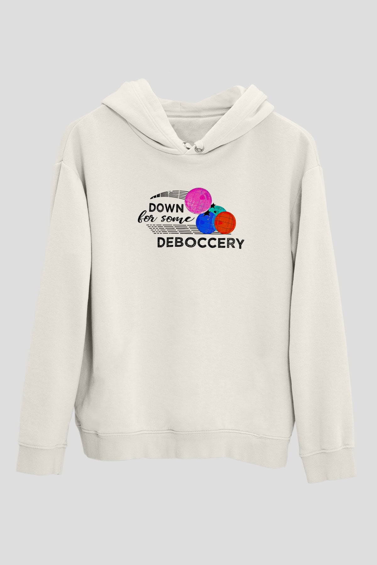 Bocce Baskılı Unisex Ekru Hoodie