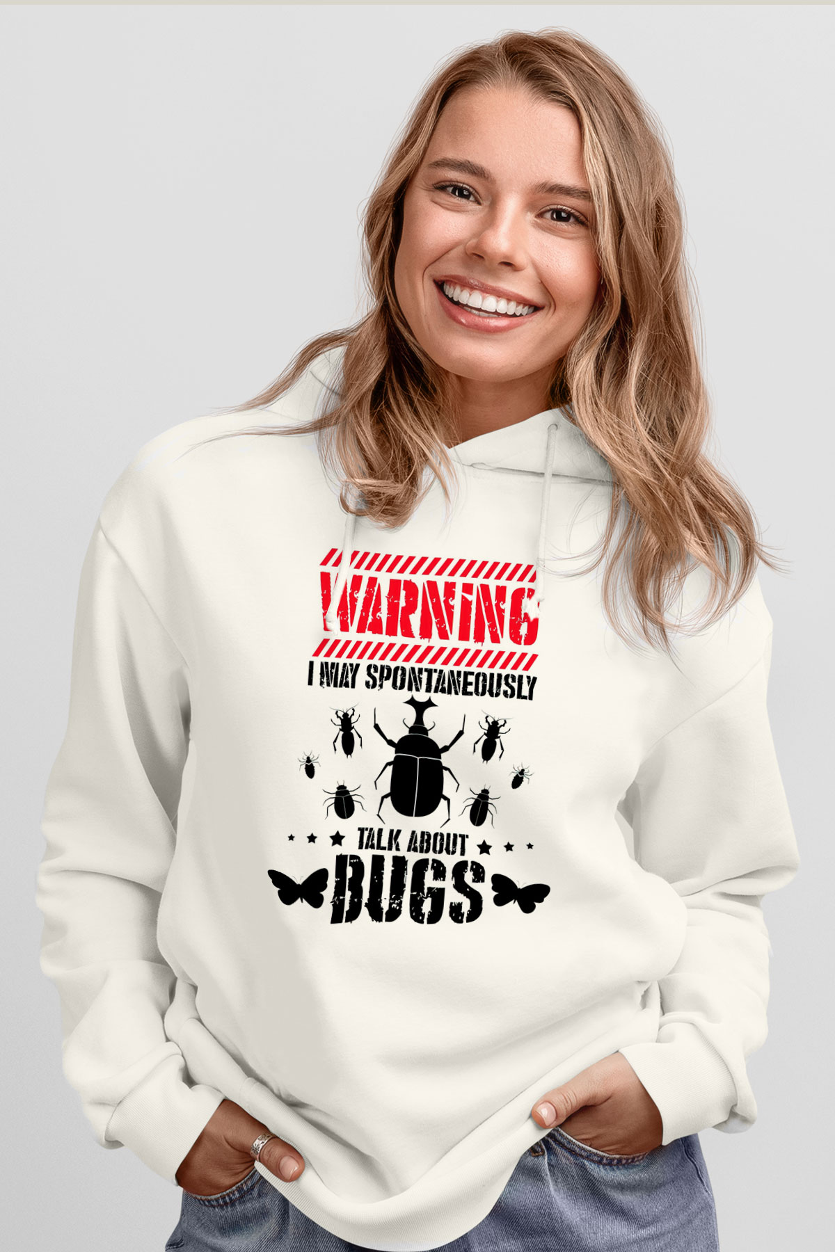 Böcekbilimci Beyaz Unisex Kapüşonlu Sweatshirt
