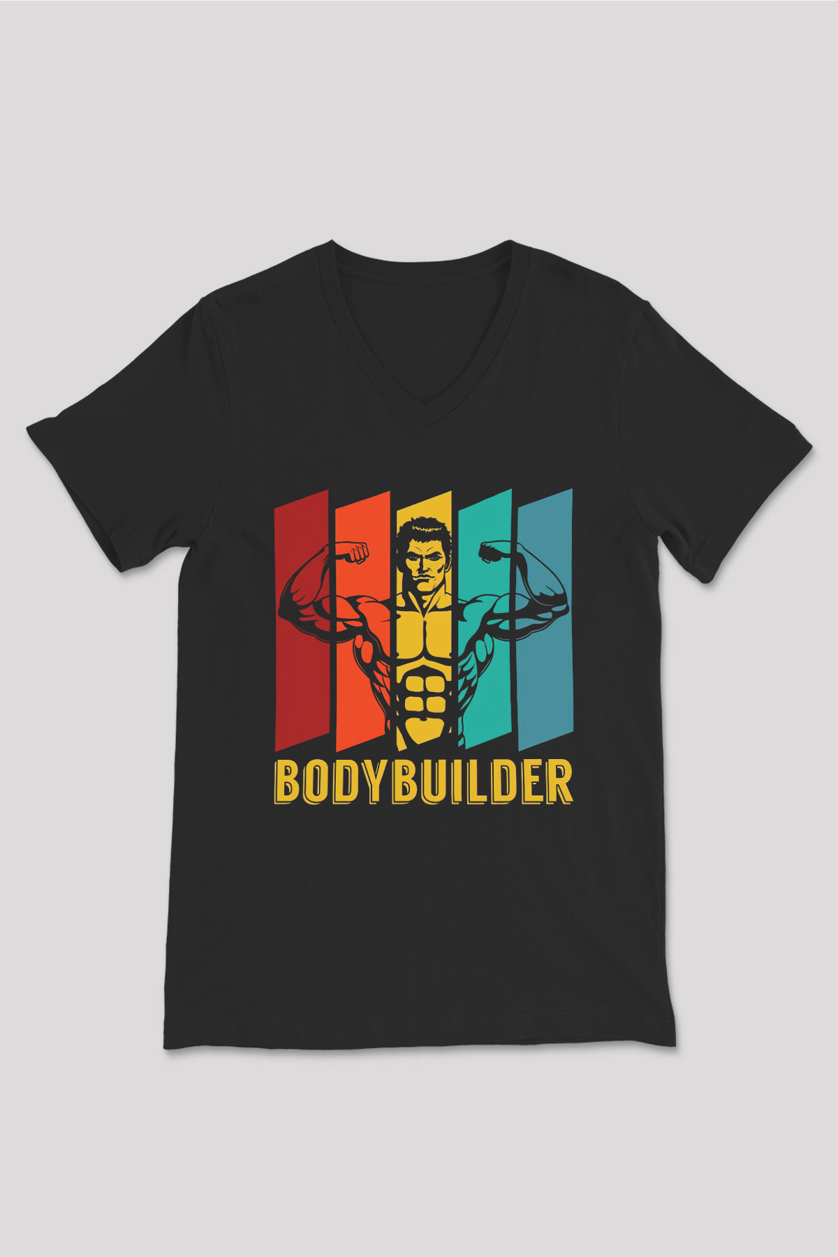 Body Builder Baskılı Unisex Siyah  V Yaka Tişört