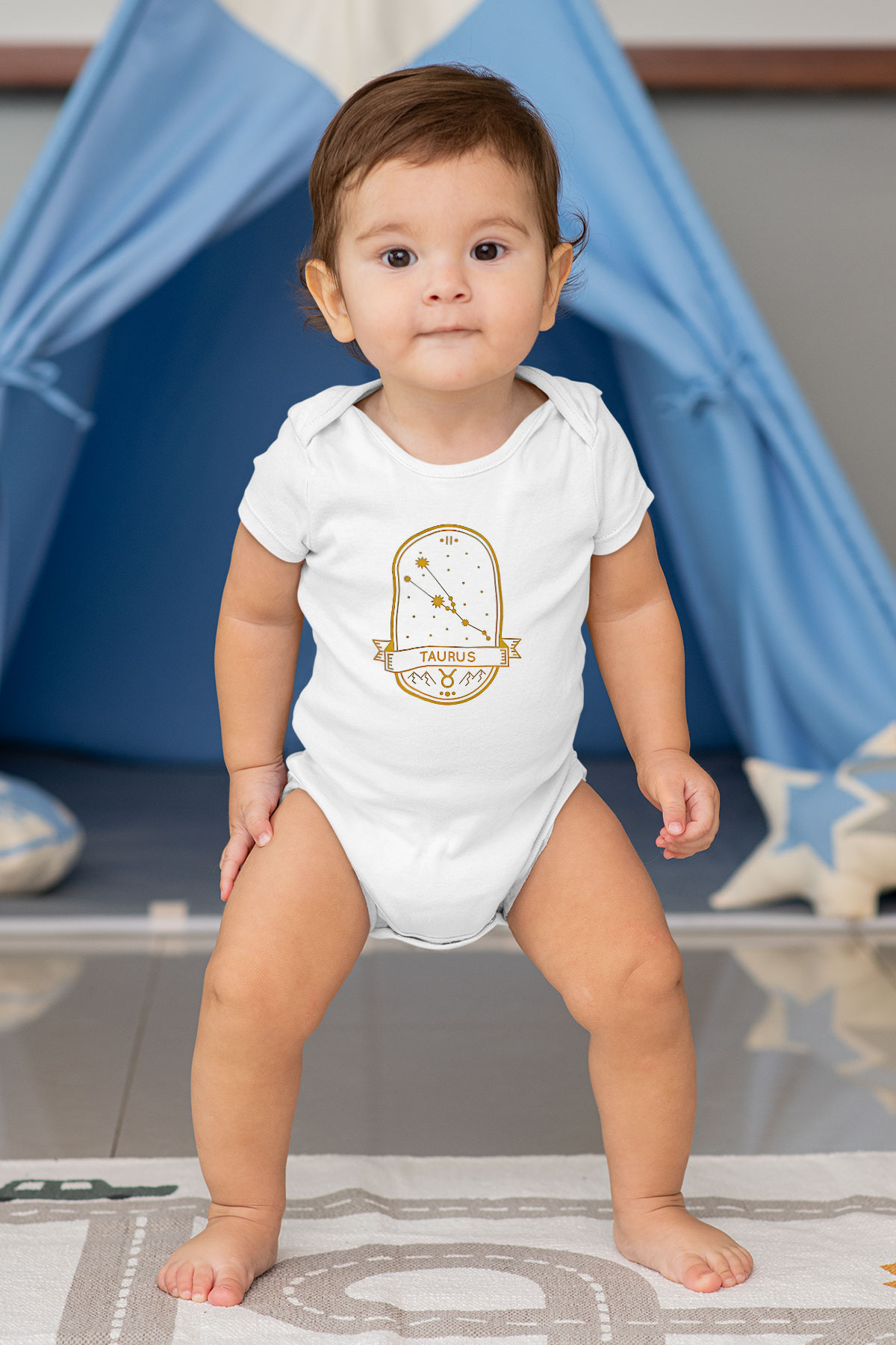 Boğa Burcu Baskılı Beyaz Unisex Bebek Body - Zıbın