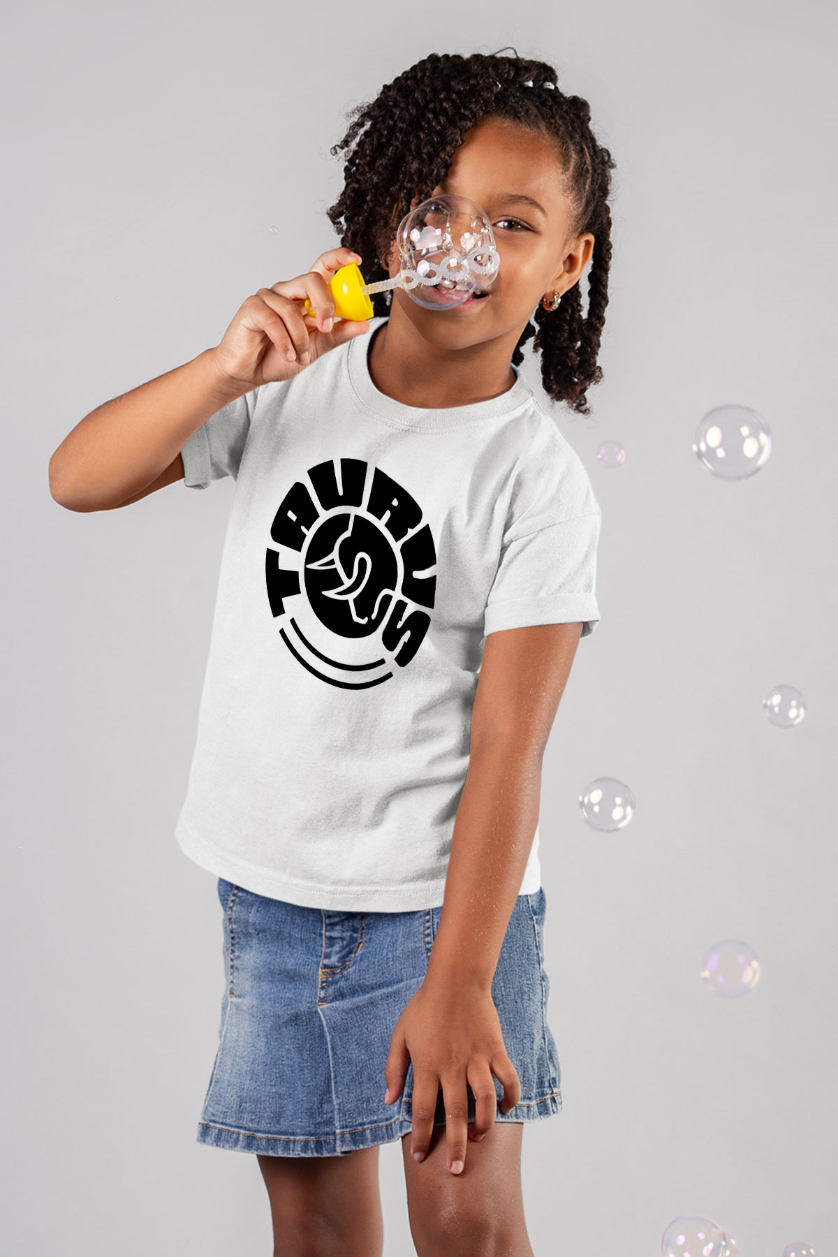 Boğa Burcu Baskılı Beyaz Unisex Beyaz Çocuk Tişört - Tshirt