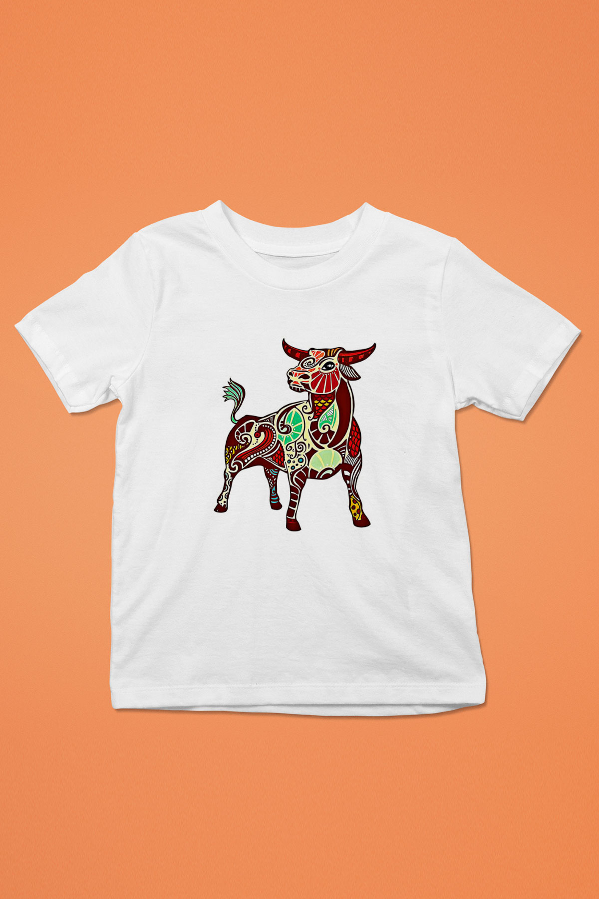Boğa Burcu Baskılı Beyaz Unisex Beyaz Çocuk Tişört - Tshirt