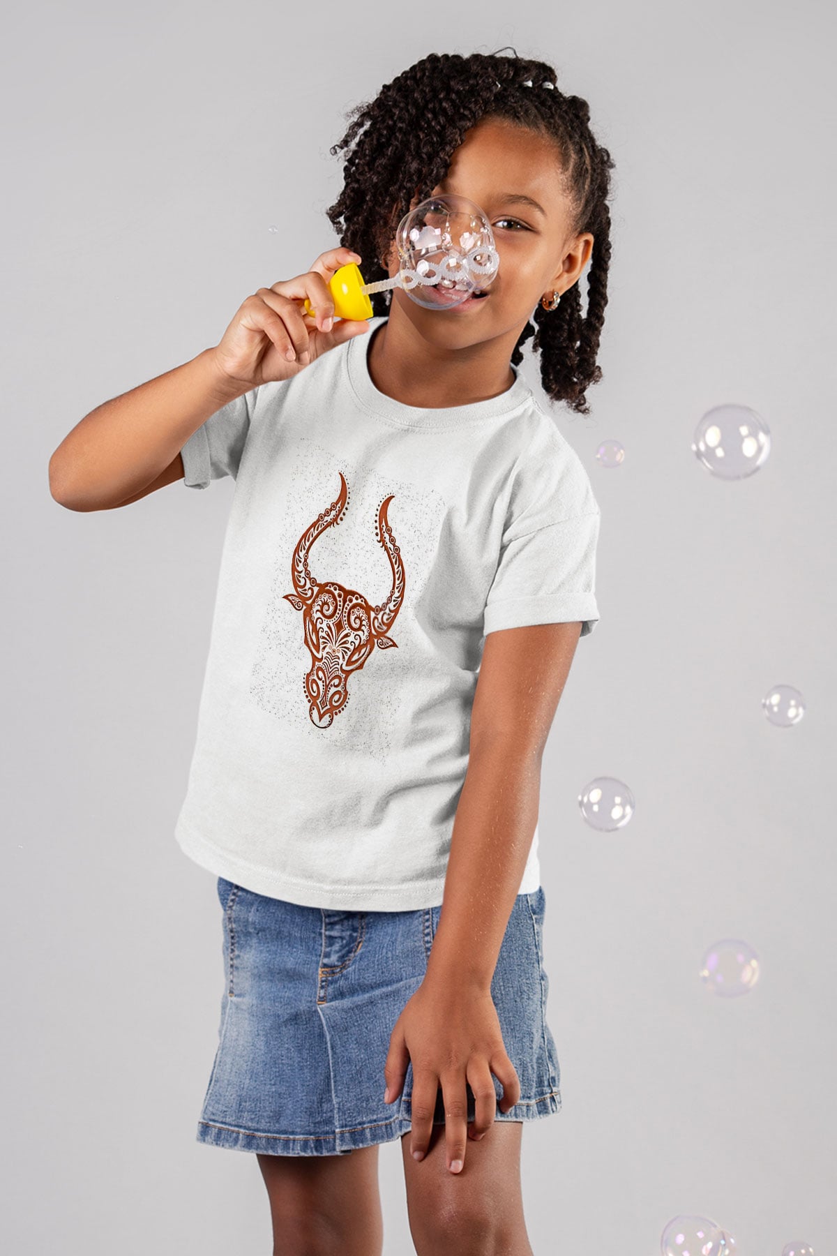 Boğa Burcu Baskılı Beyaz Unisex Beyaz Çocuk Tişört - Tshirt