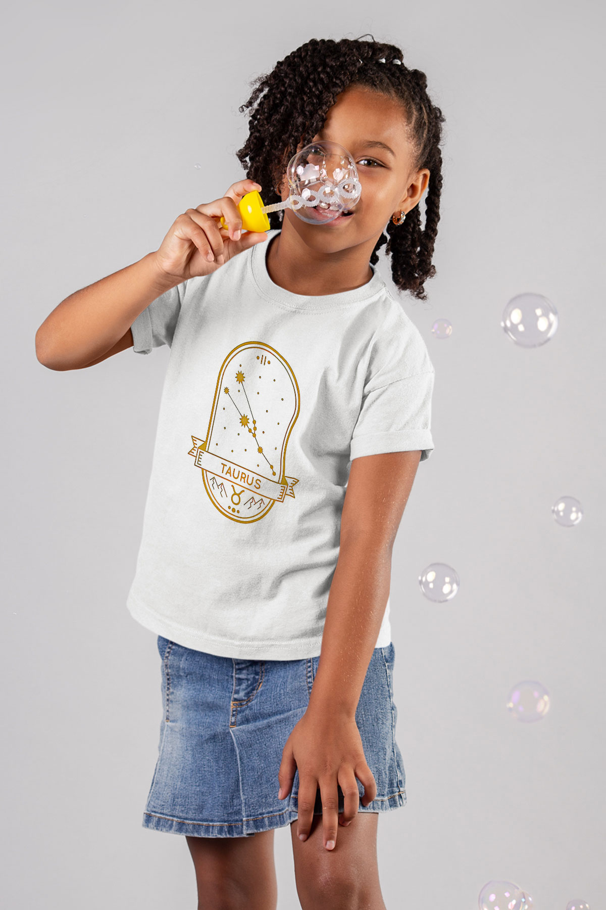 Boğa Burcu Baskılı Beyaz Unisex Beyaz Çocuk Tişört - Tshirt