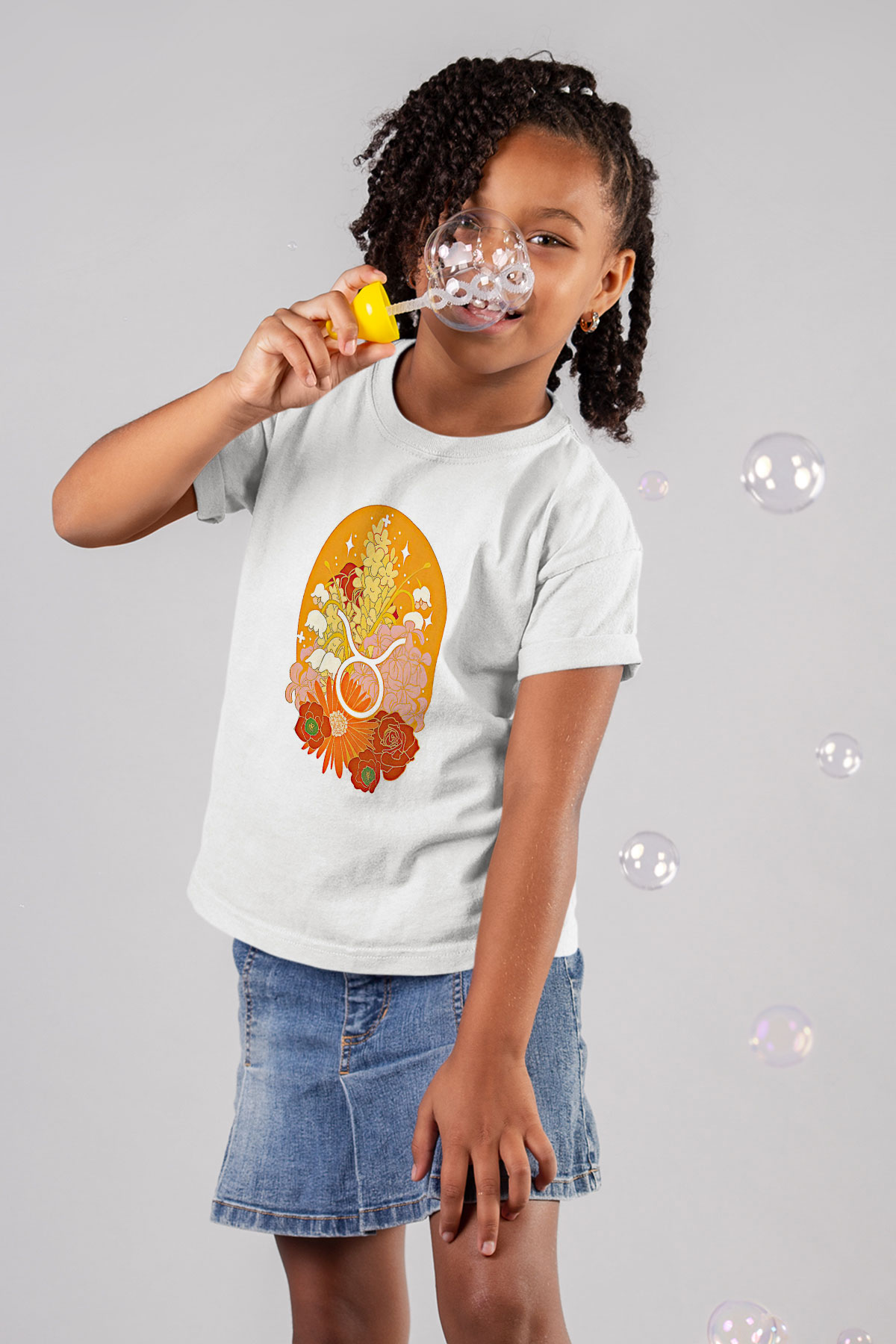 Boğa Burcu Baskılı Beyaz Unisex Beyaz Çocuk Tişört - Tshirt