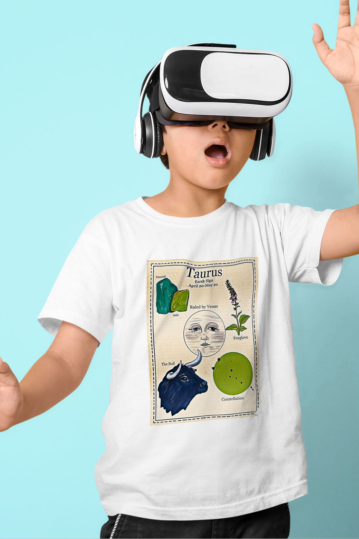 Boğa Burcu Baskılı Beyaz Unisex Beyaz Çocuk Tişört - Tshirt