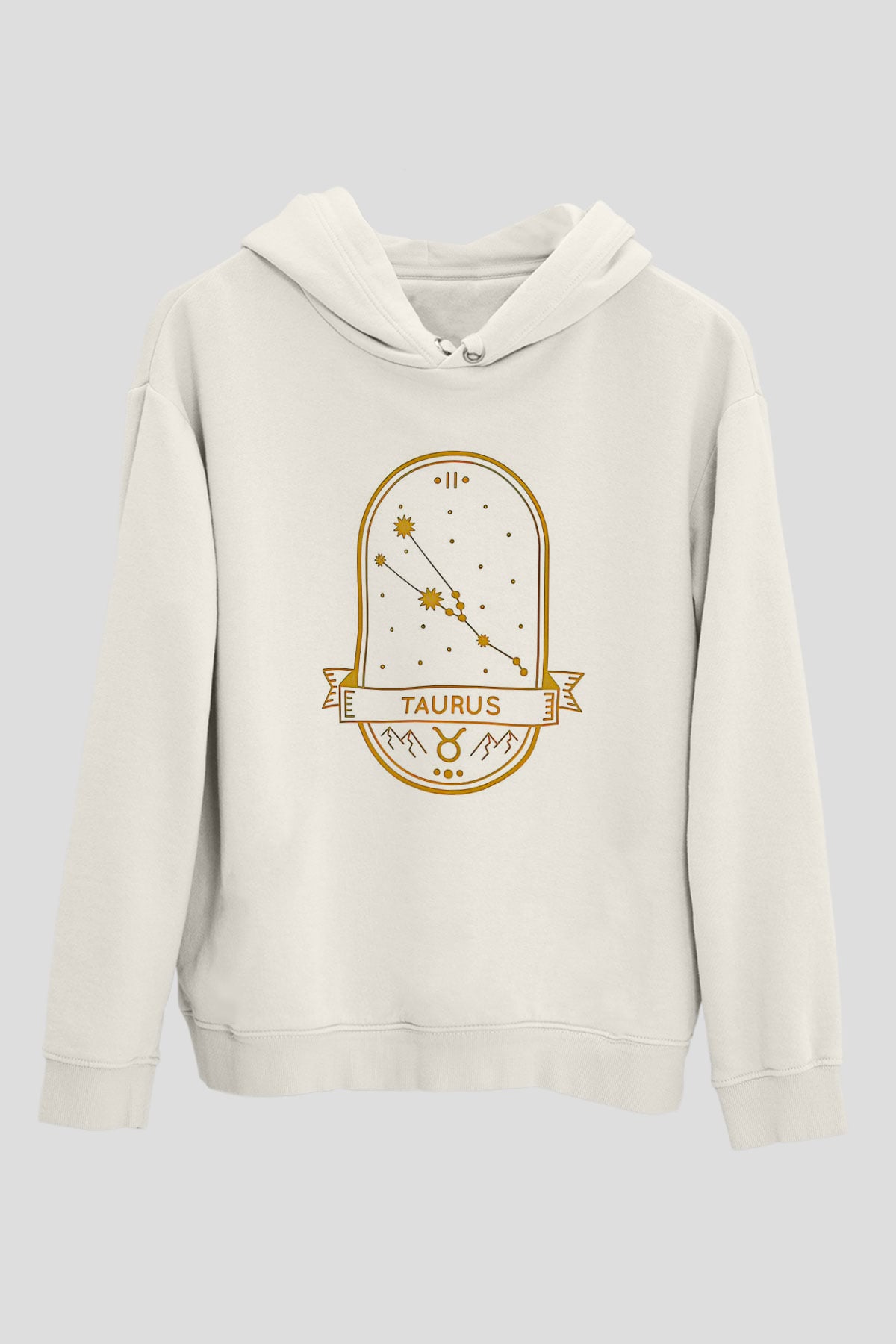 Boğa Burcu Baskılı Beyaz Unisex Hoodie