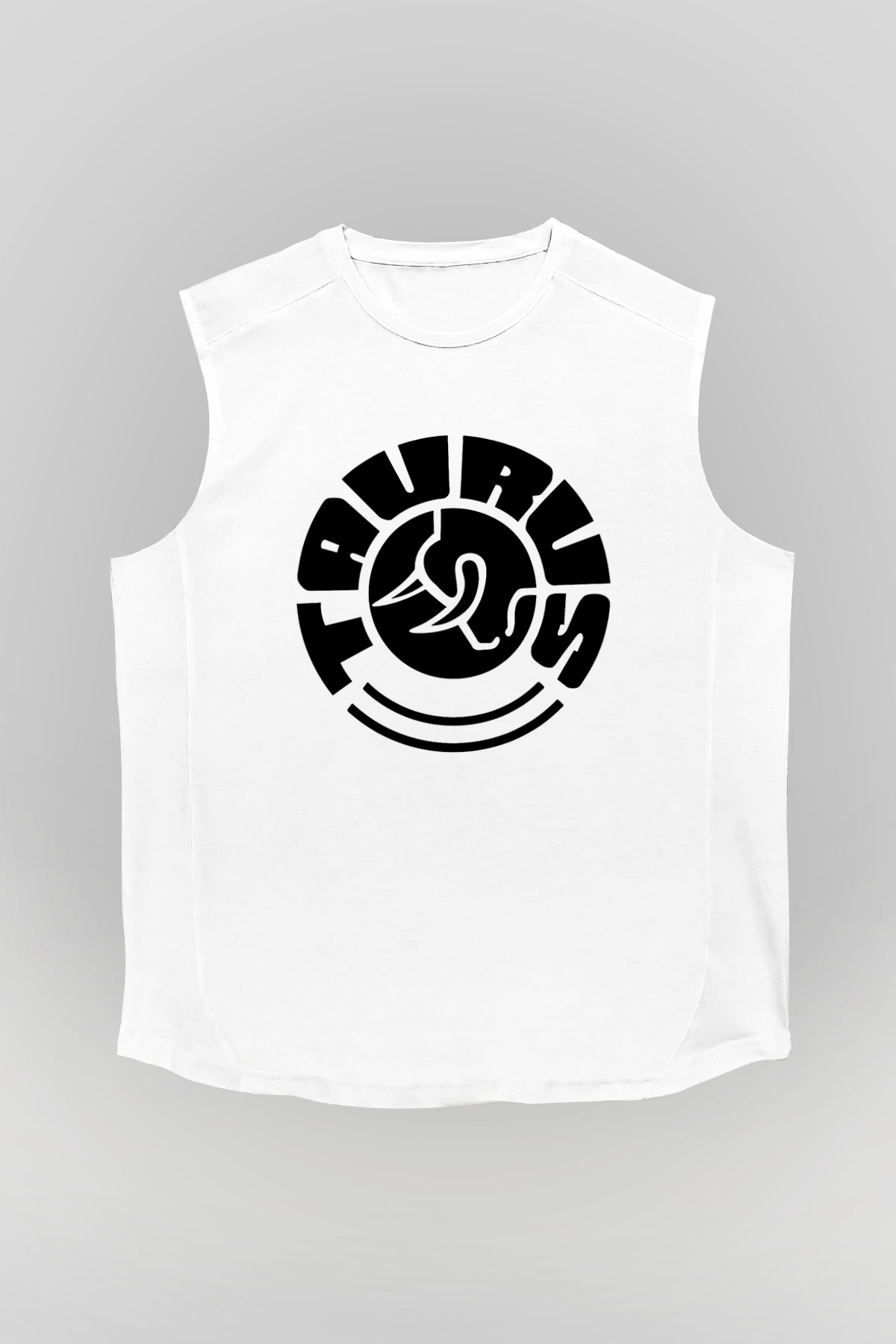 Boğa Burcu Baskılı Beyaz Unisex Kolsuz Tişört - Tshirt