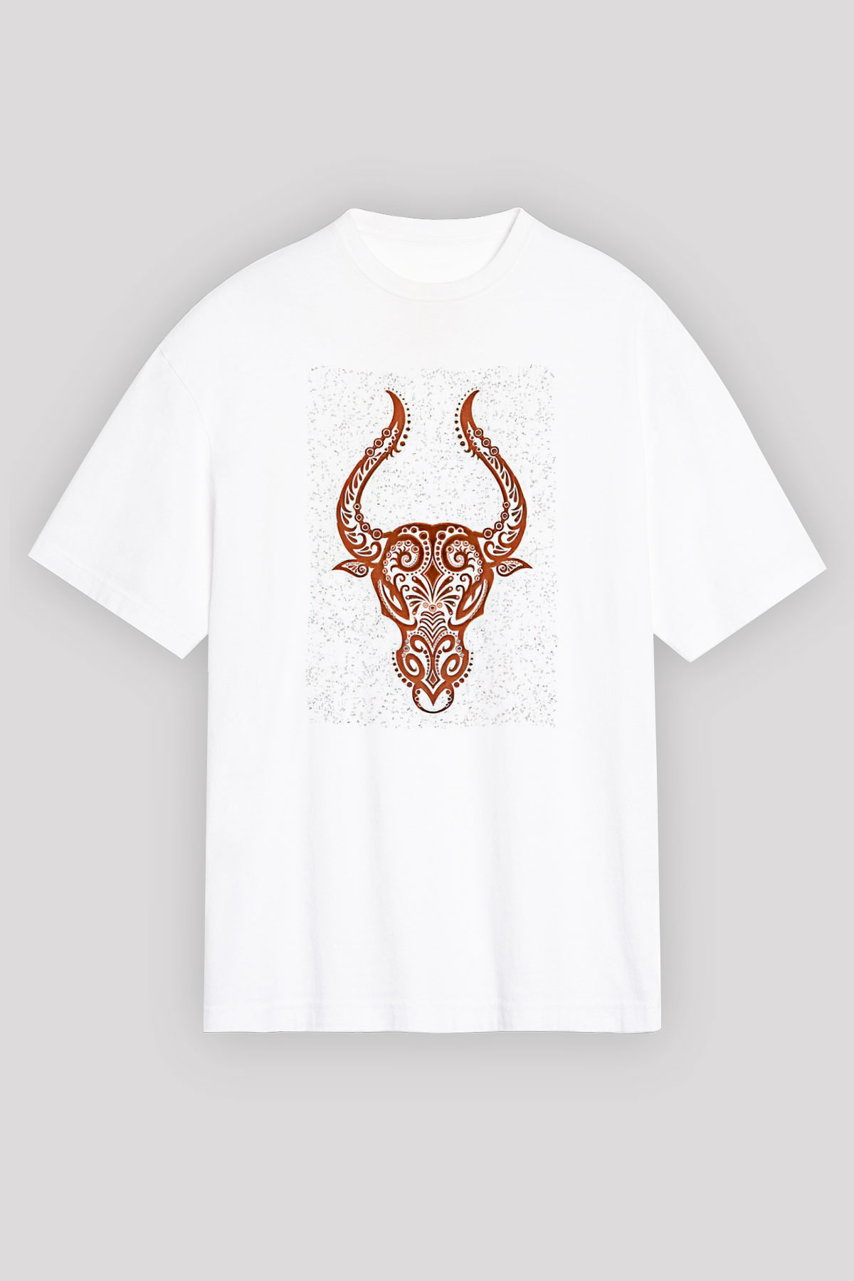 Boğa Burcu Baskılı Beyaz Unisex Oversize Tişört - Tshirt