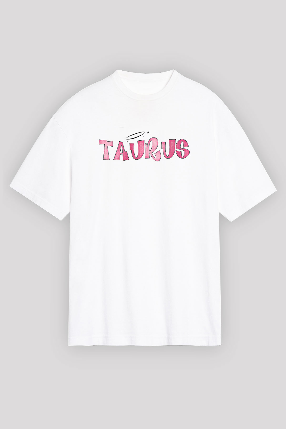 Boğa Burcu Baskılı Beyaz Unisex Oversize Tişört - Tshirt