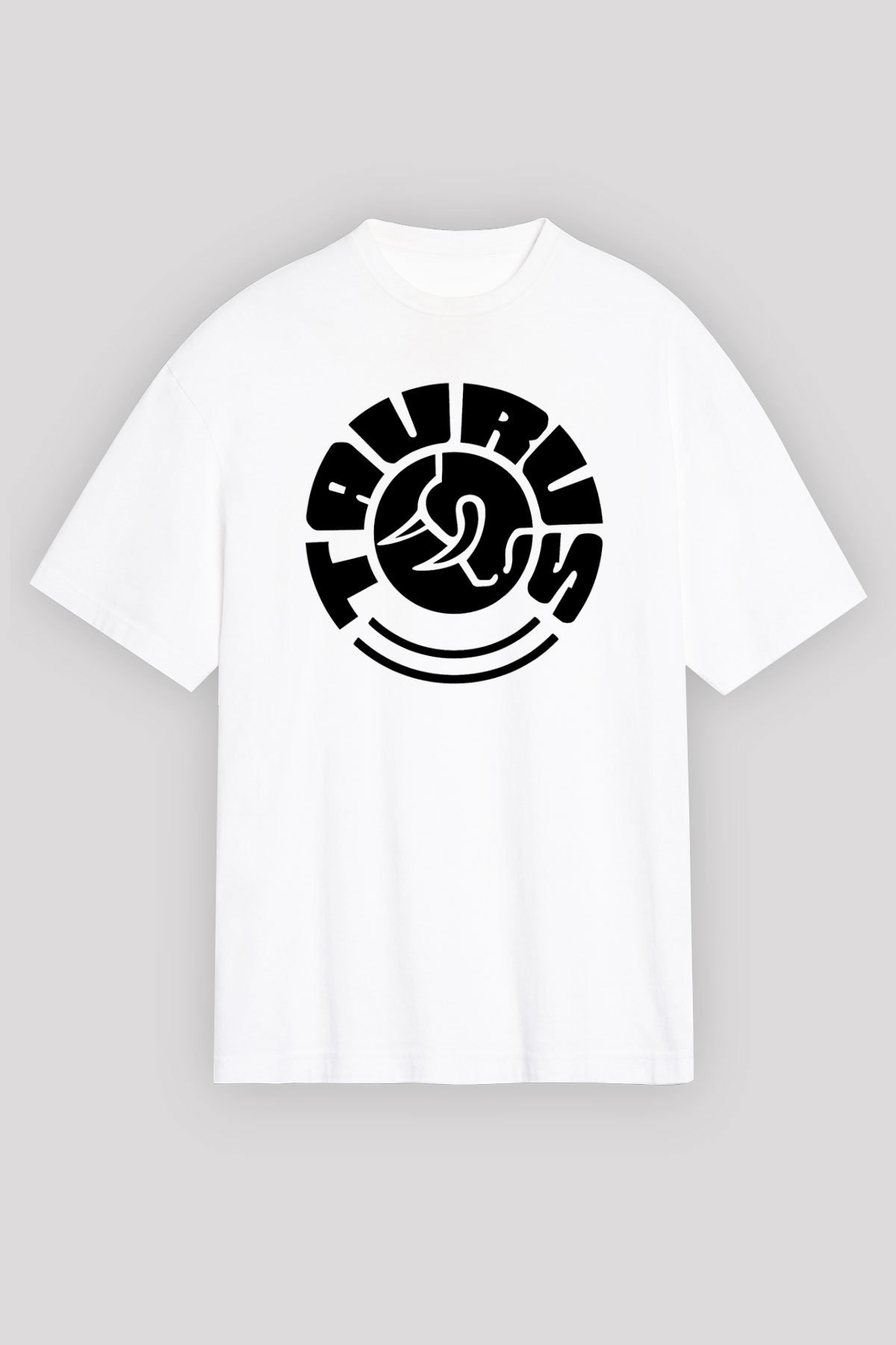 Boğa Burcu Baskılı Beyaz Unisex Oversize Tişört - Tshirt