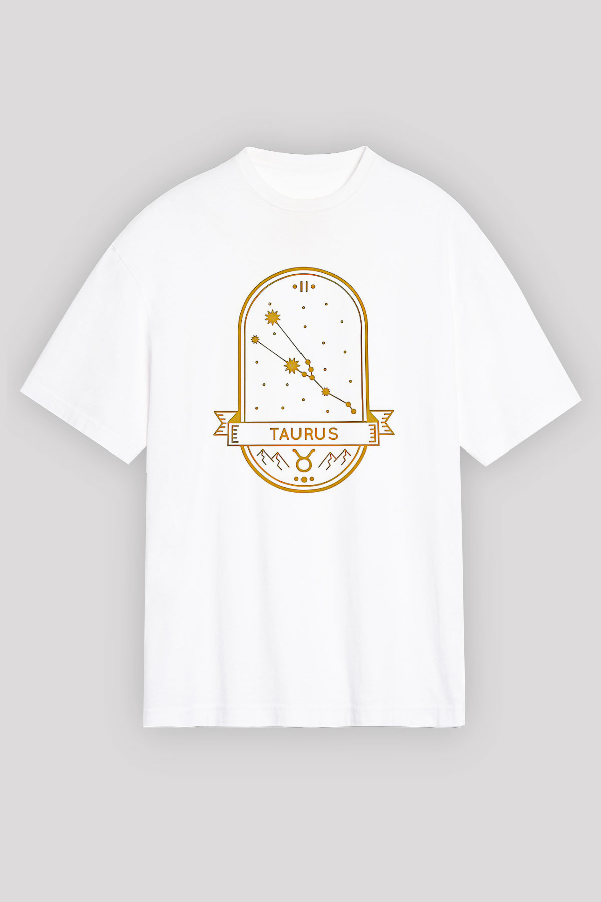 Boğa Burcu Baskılı Beyaz Unisex Oversize Tişört - Tshirt