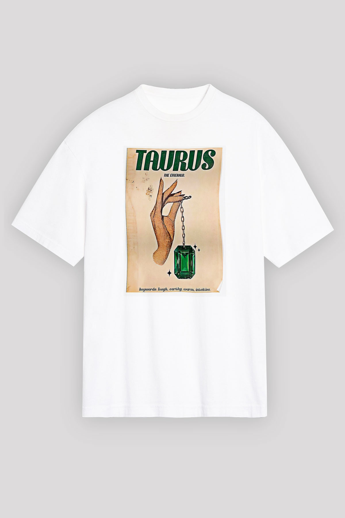 Boğa Burcu Baskılı Beyaz Unisex Oversize Tişört - Tshirt