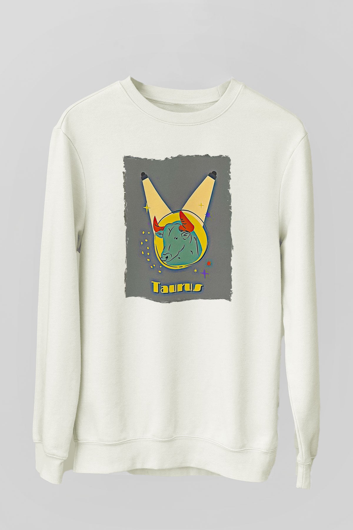 Boğa Burcu Baskılı Beyaz Unisex Sweatshirt