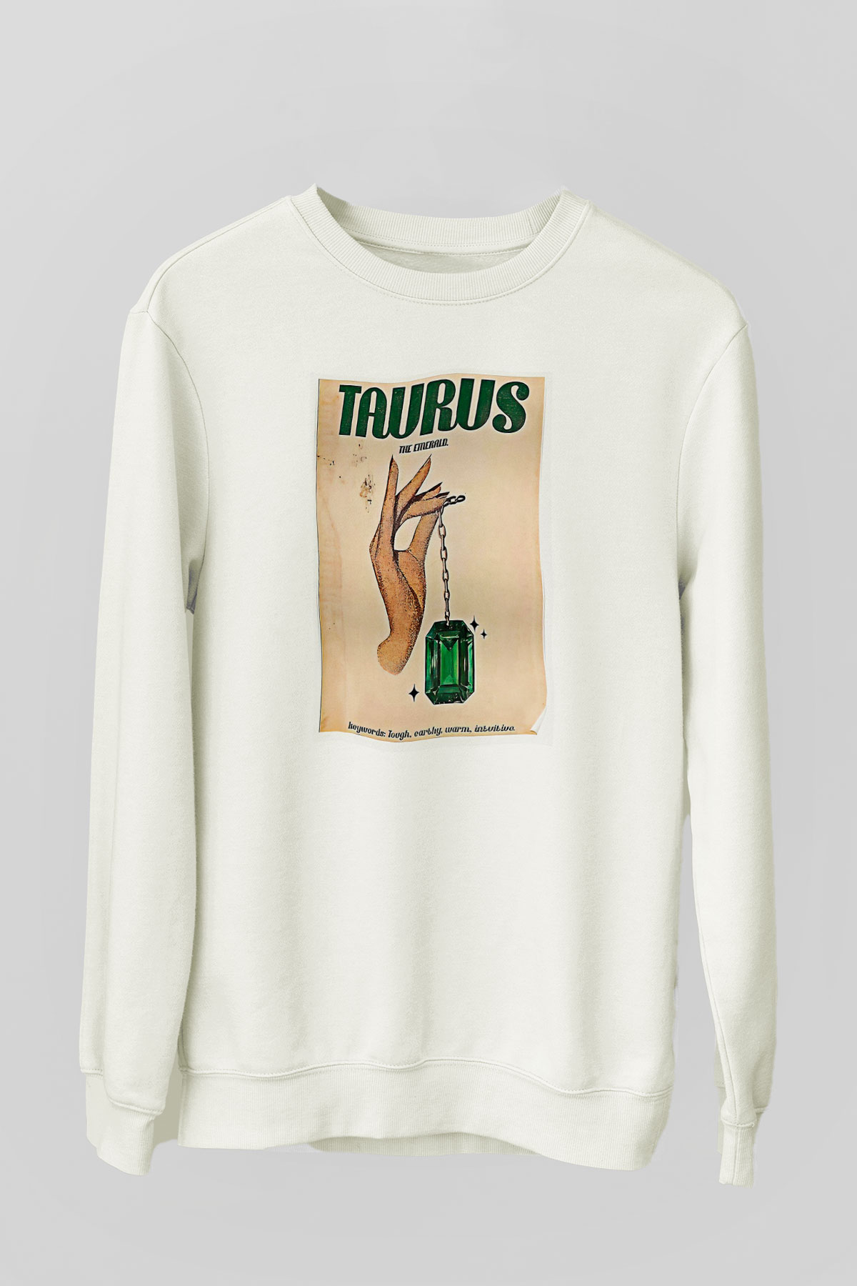 Boğa Burcu Baskılı Beyaz Unisex Sweatshirt