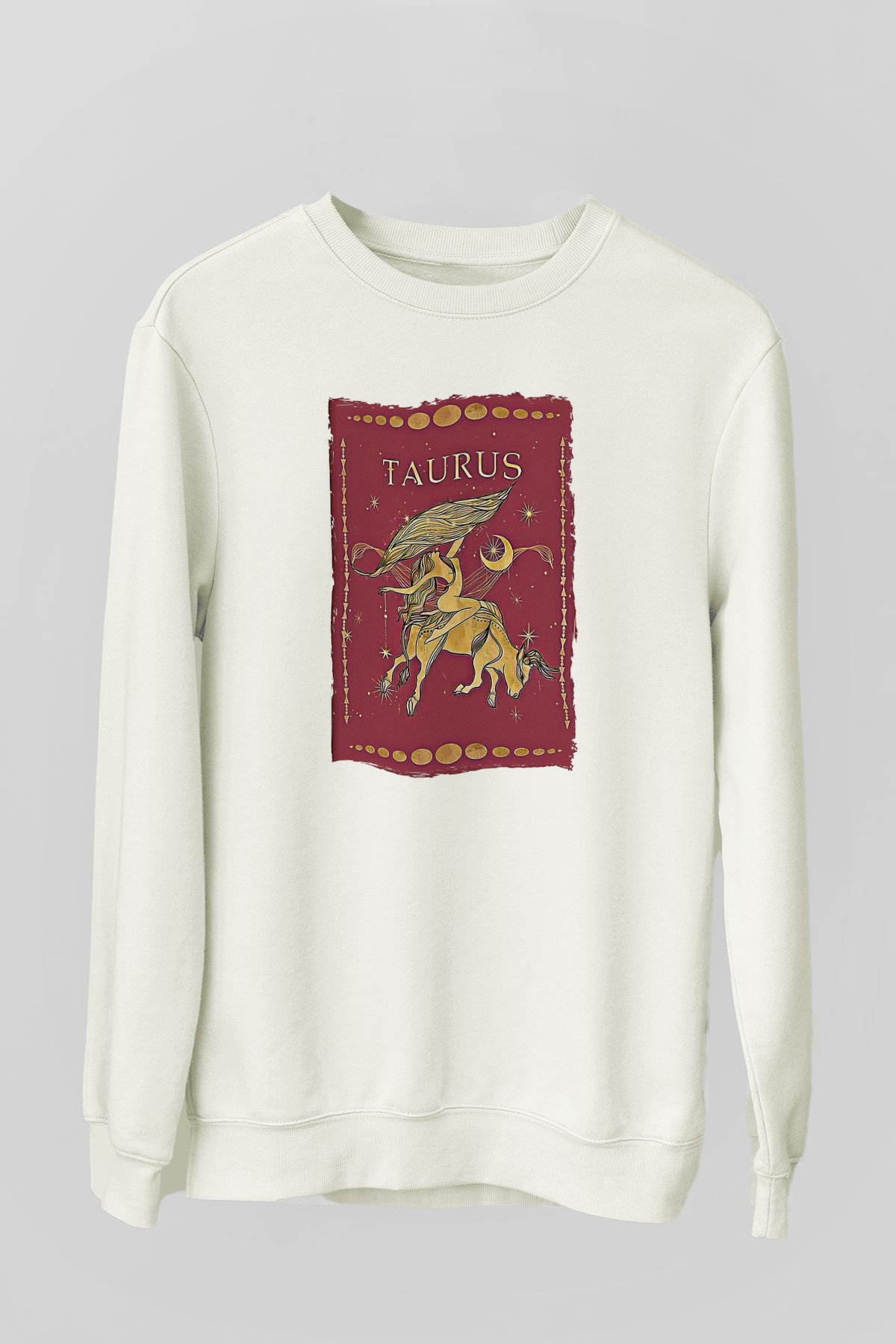 Boğa Burcu Baskılı Beyaz Unisex Sweatshirt