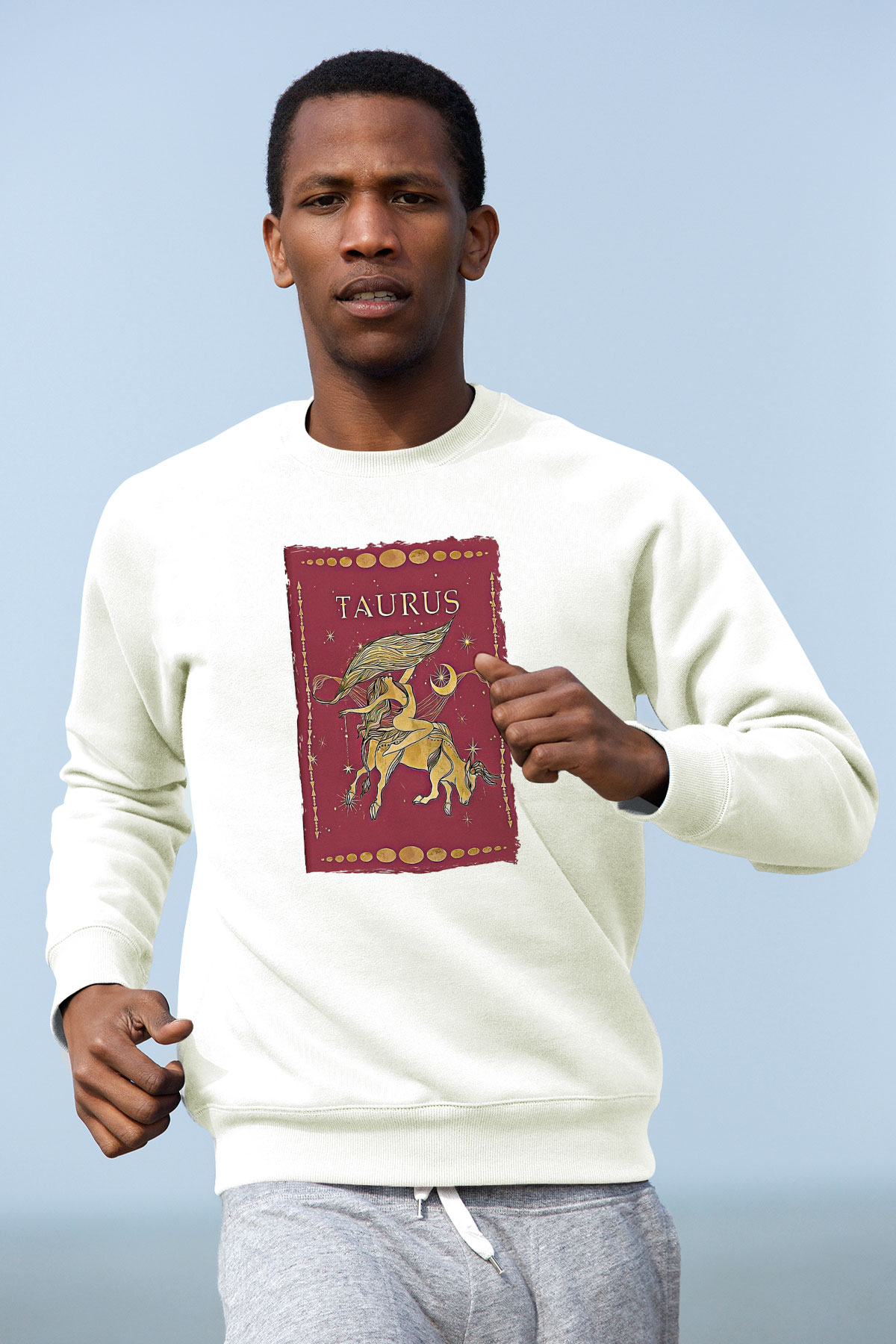 Boğa Burcu Baskılı Beyaz Unisex Sweatshirt