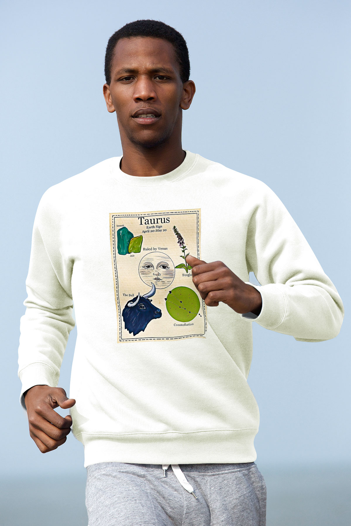 Boğa Burcu Baskılı Beyaz Unisex Sweatshirt