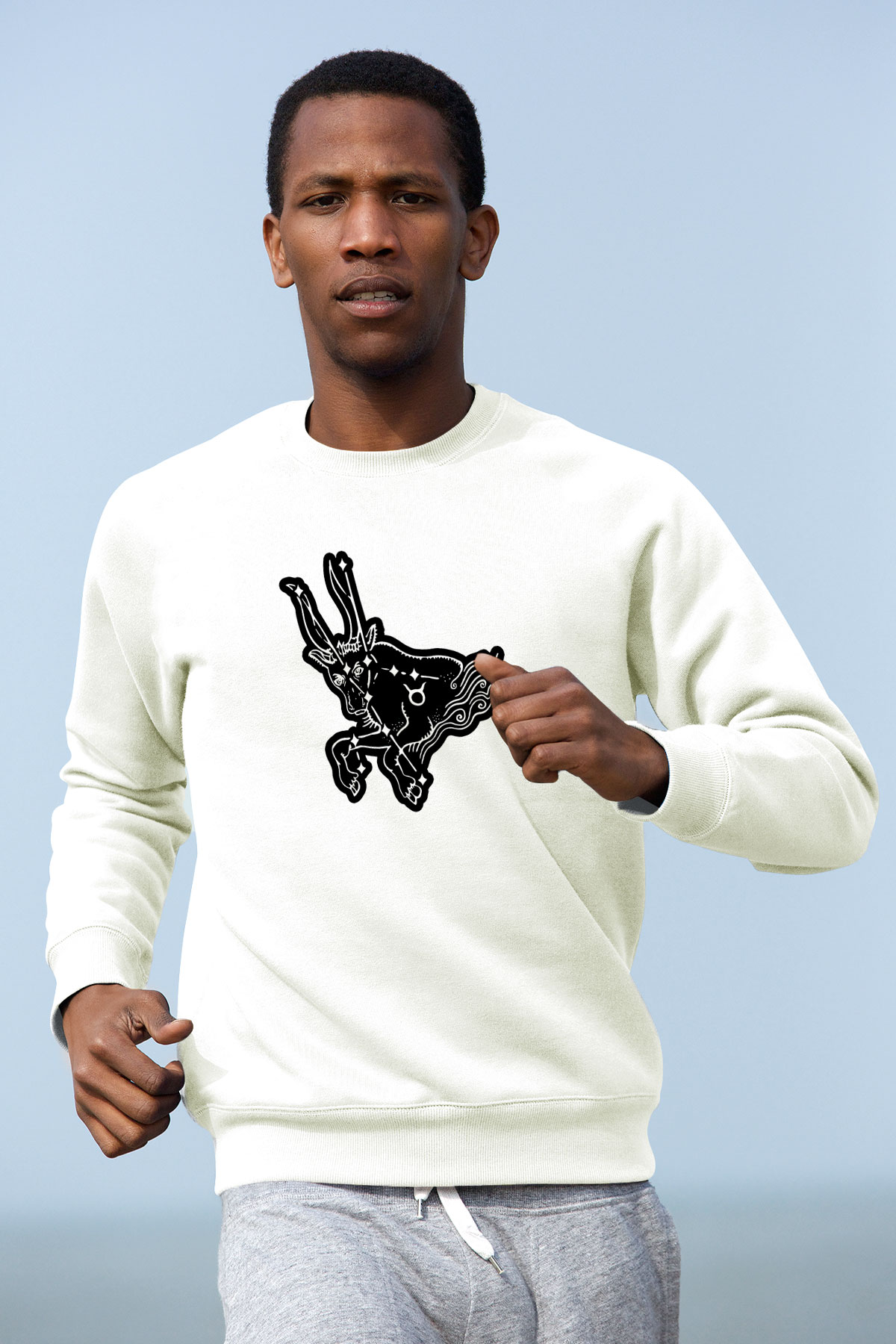 Boğa Burcu Baskılı Beyaz Unisex Sweatshirt
