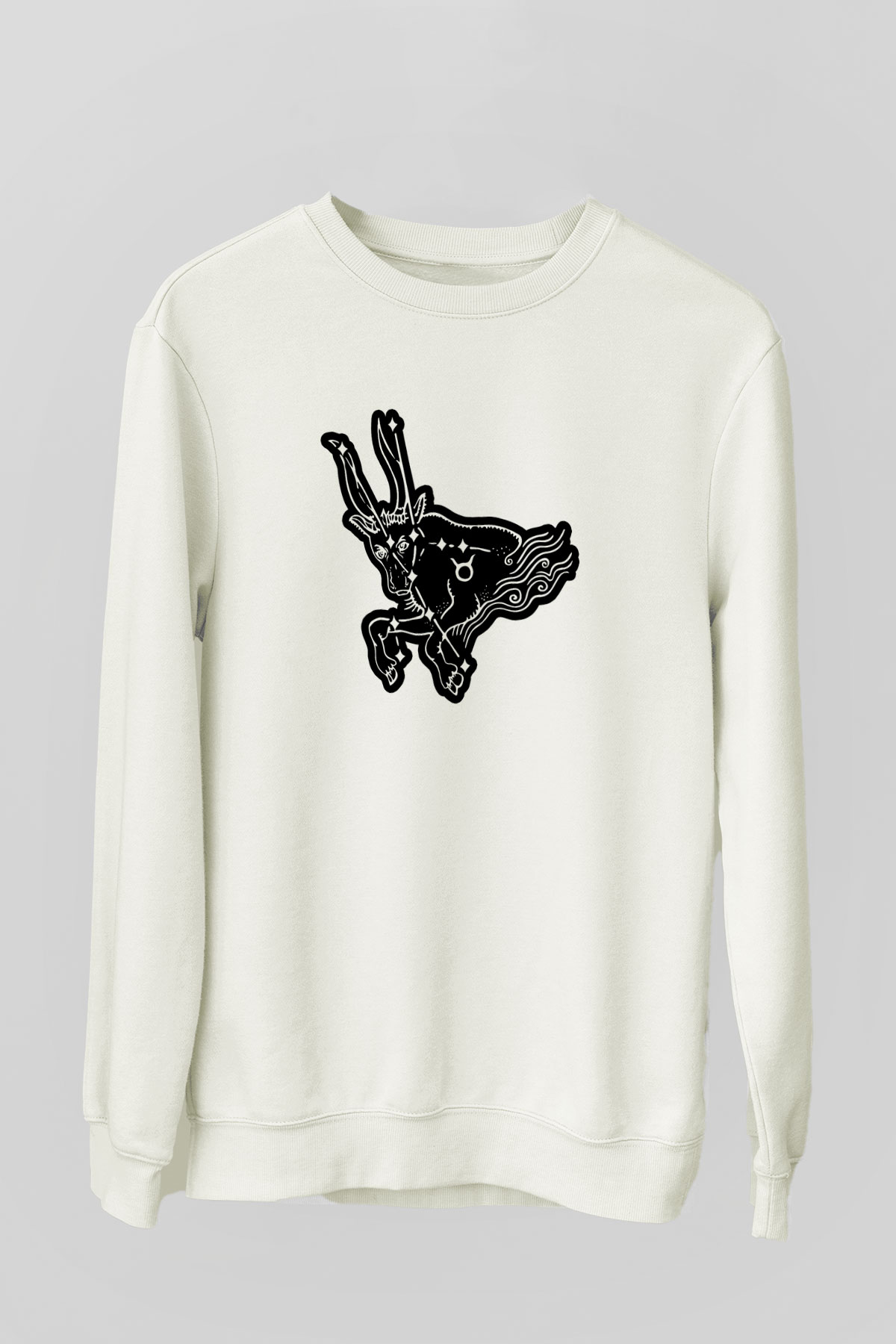 Boğa Burcu Baskılı Beyaz Unisex Sweatshirt