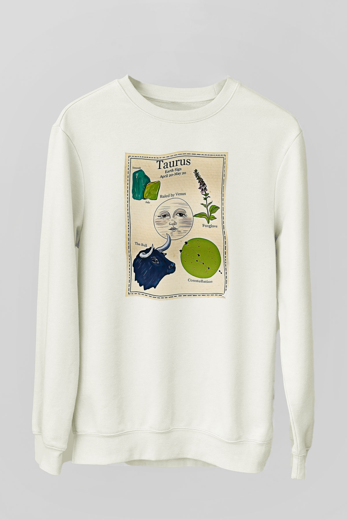 Boğa Burcu Baskılı Beyaz Unisex Sweatshirt