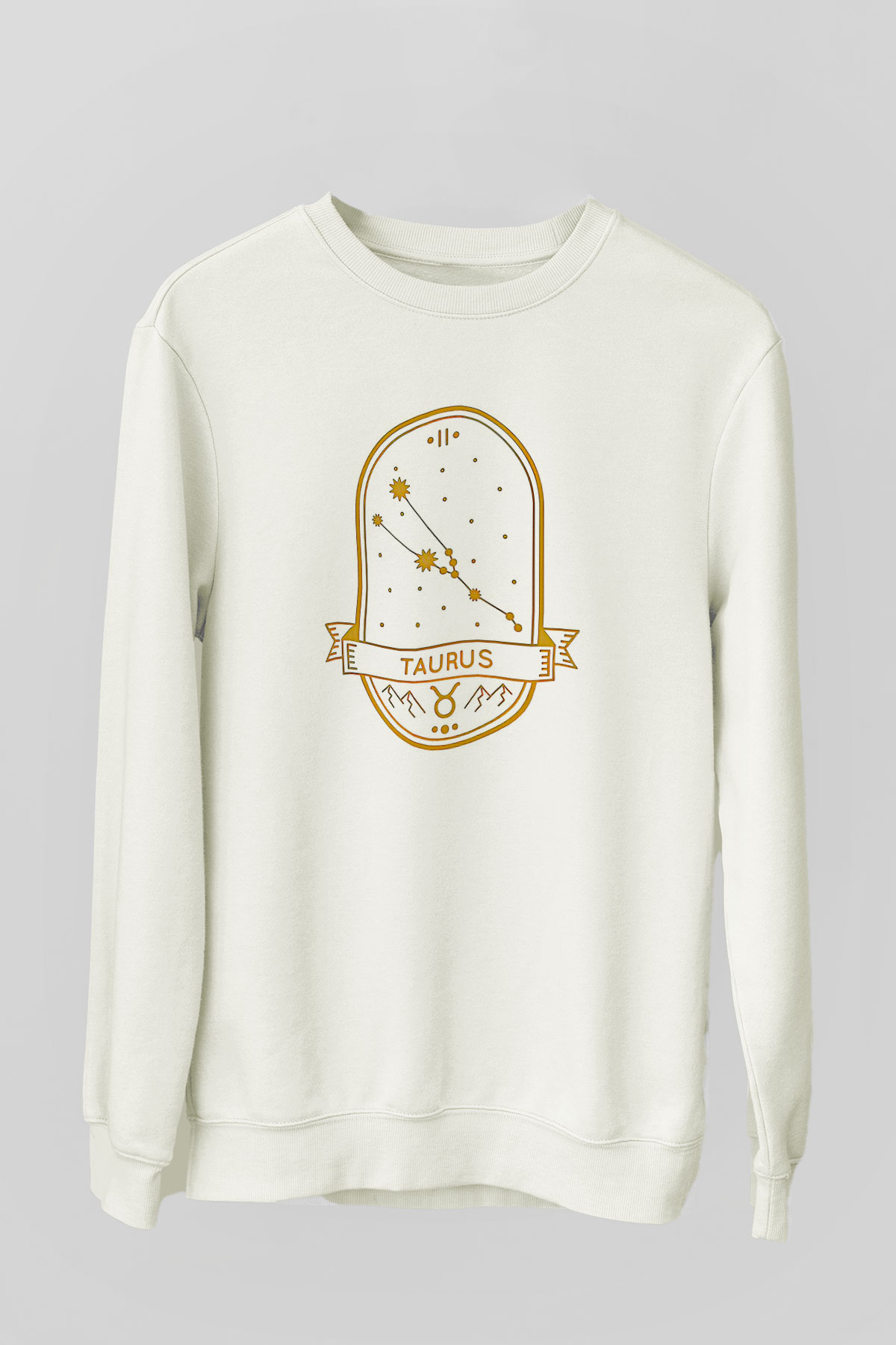 Boğa Burcu Baskılı Beyaz Unisex Sweatshirt