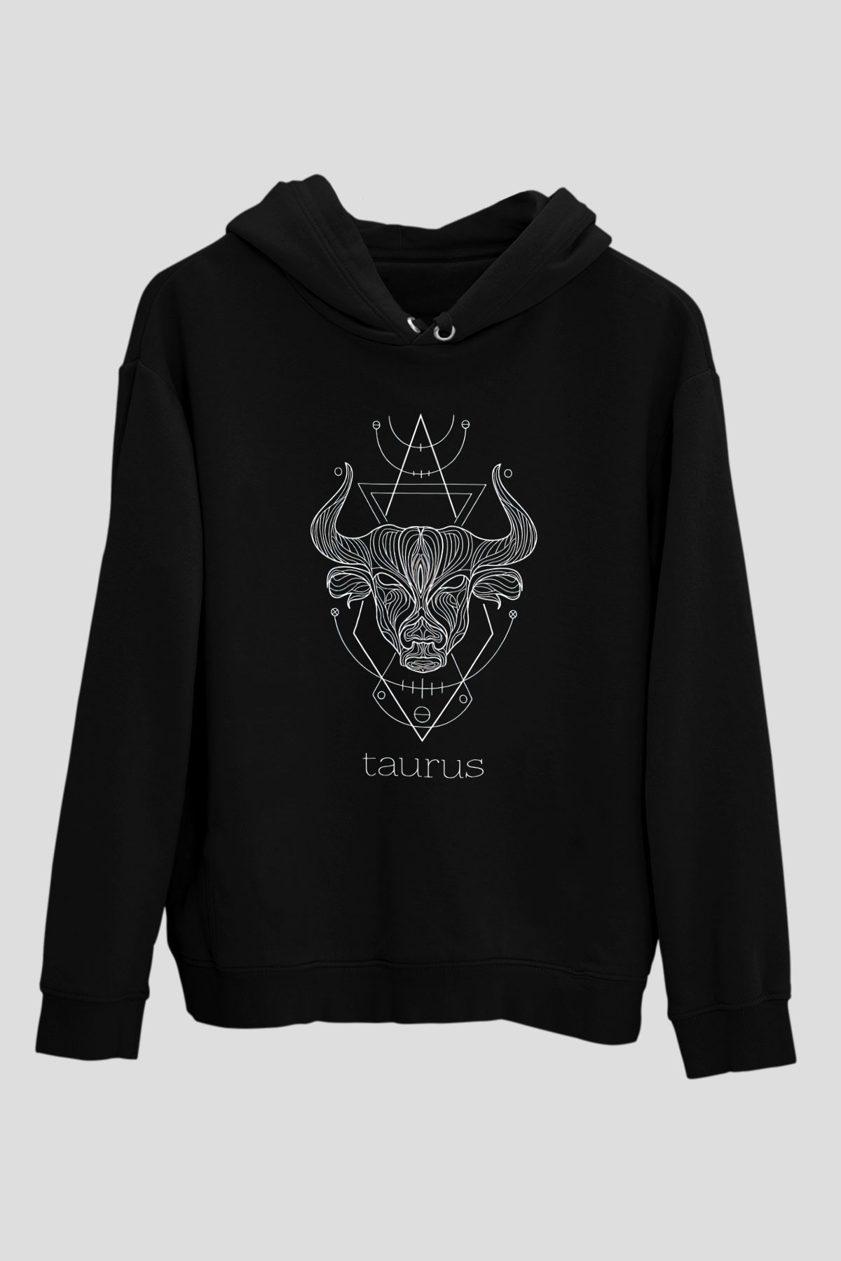 Boğa Burcu Baskılı Unisex Siyah Hoodie