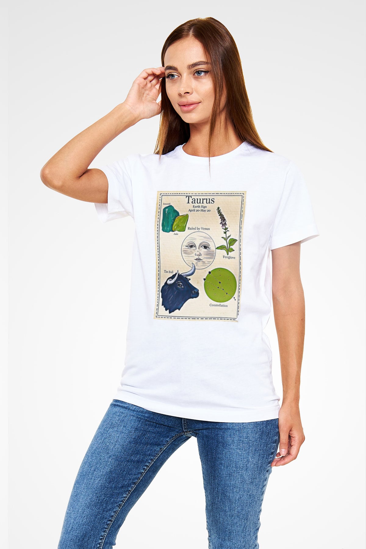 Boğa Burcu Unisex Baskılı Beyaz Tişört - Tshirt